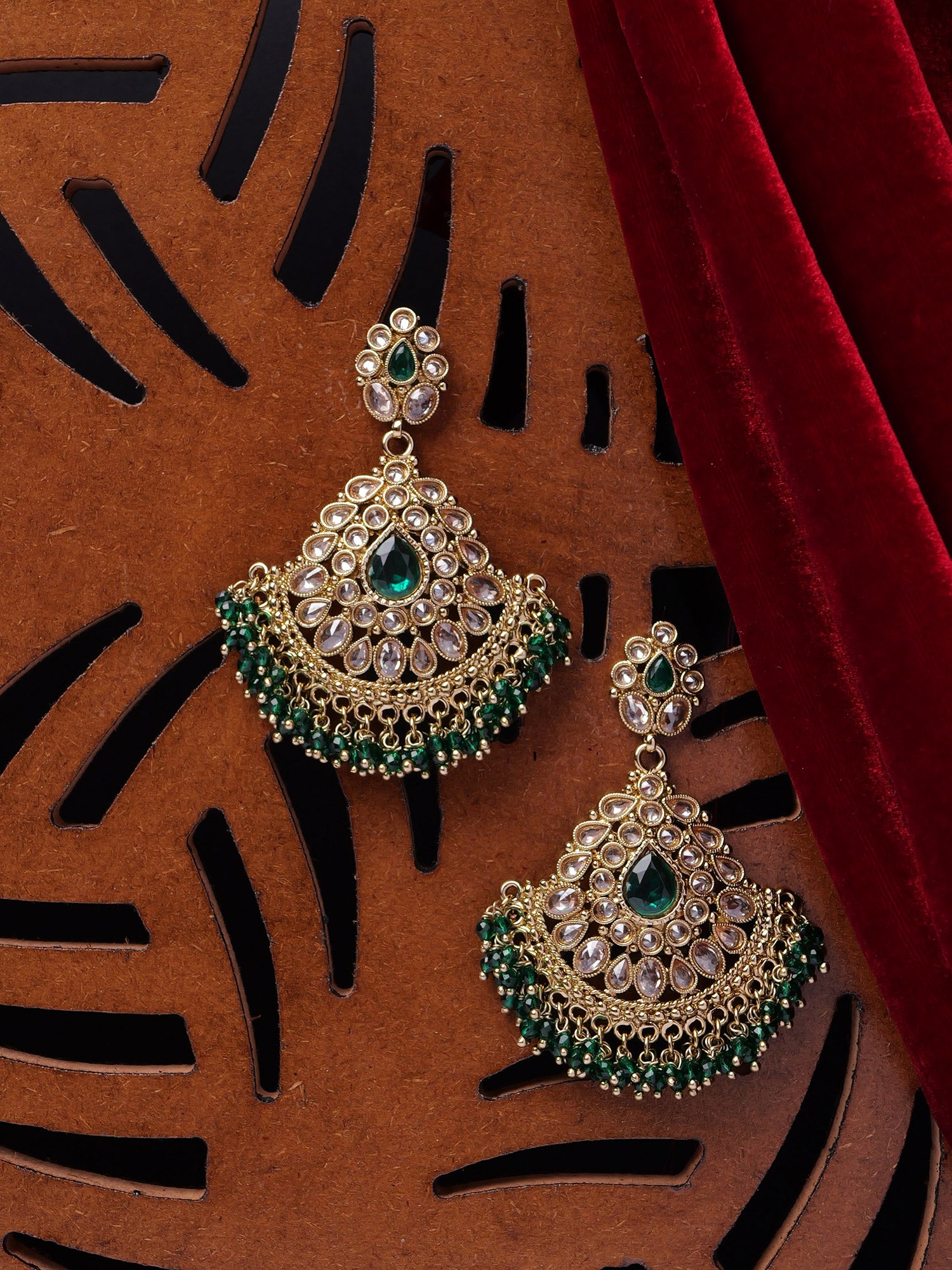 Ruhani Chandbali Earrings in Green