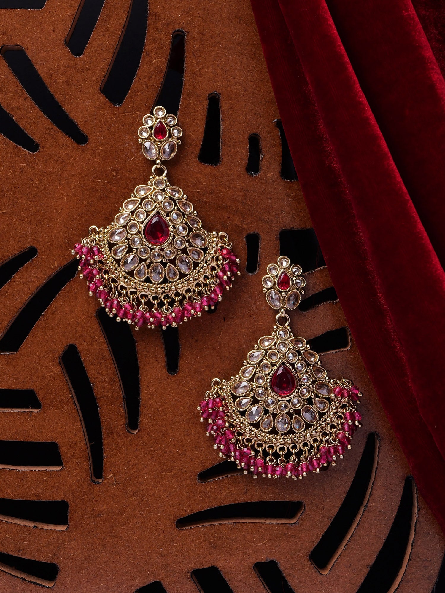 Ruhani Chandbali Earrings in Hot Pink