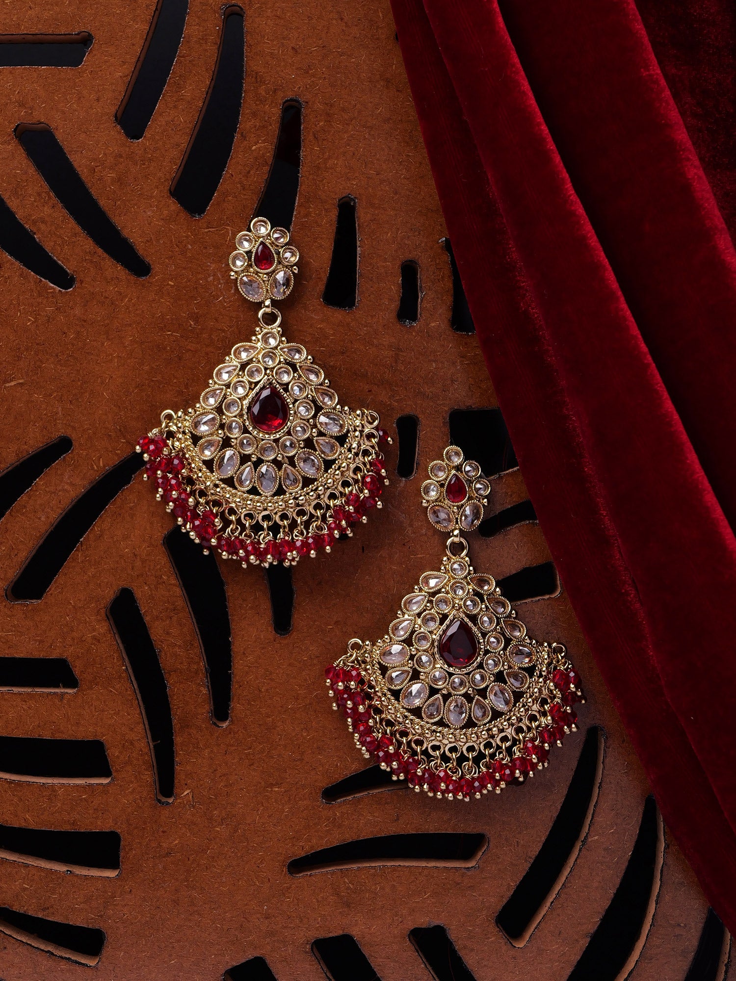 Ruhani Chandbali Earrings in Maroon