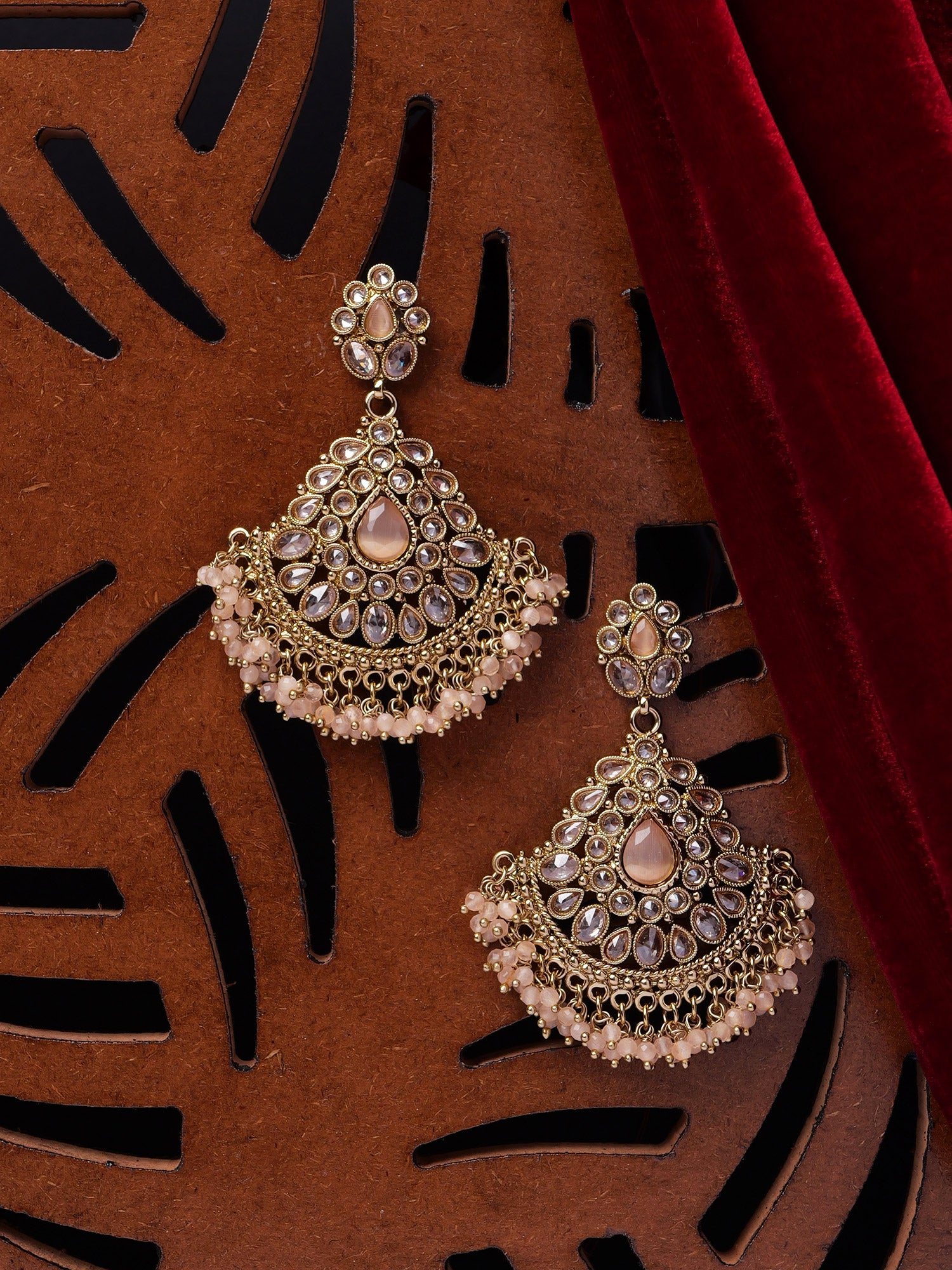 Ruhani Chandbali Earrings in Peach