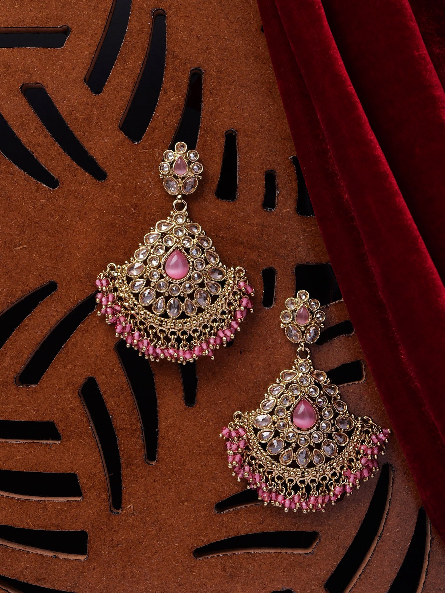 Ruhani Chandbali Earrings in Pink