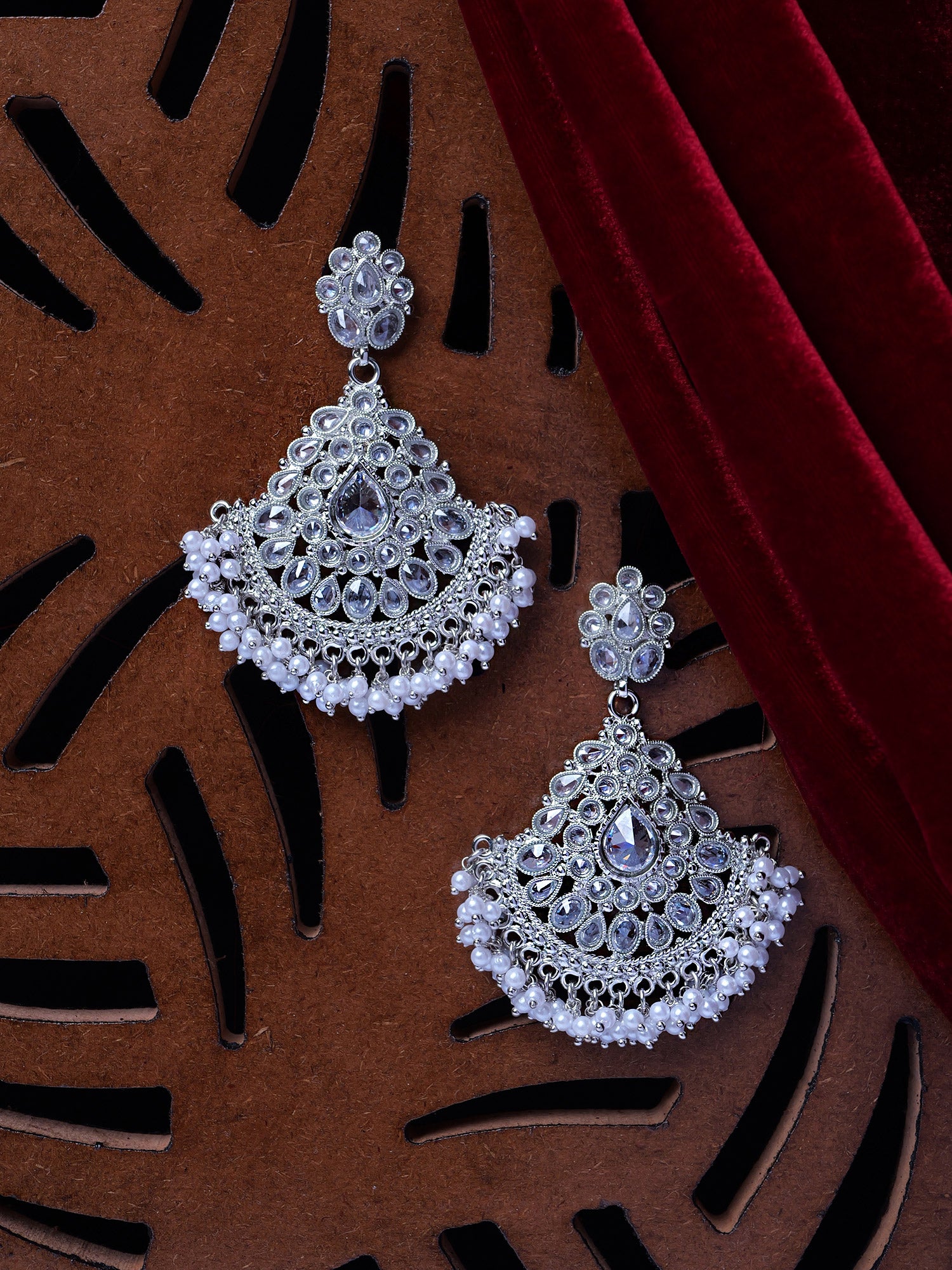 Ruhani Chandbali Earrings in Rhodium