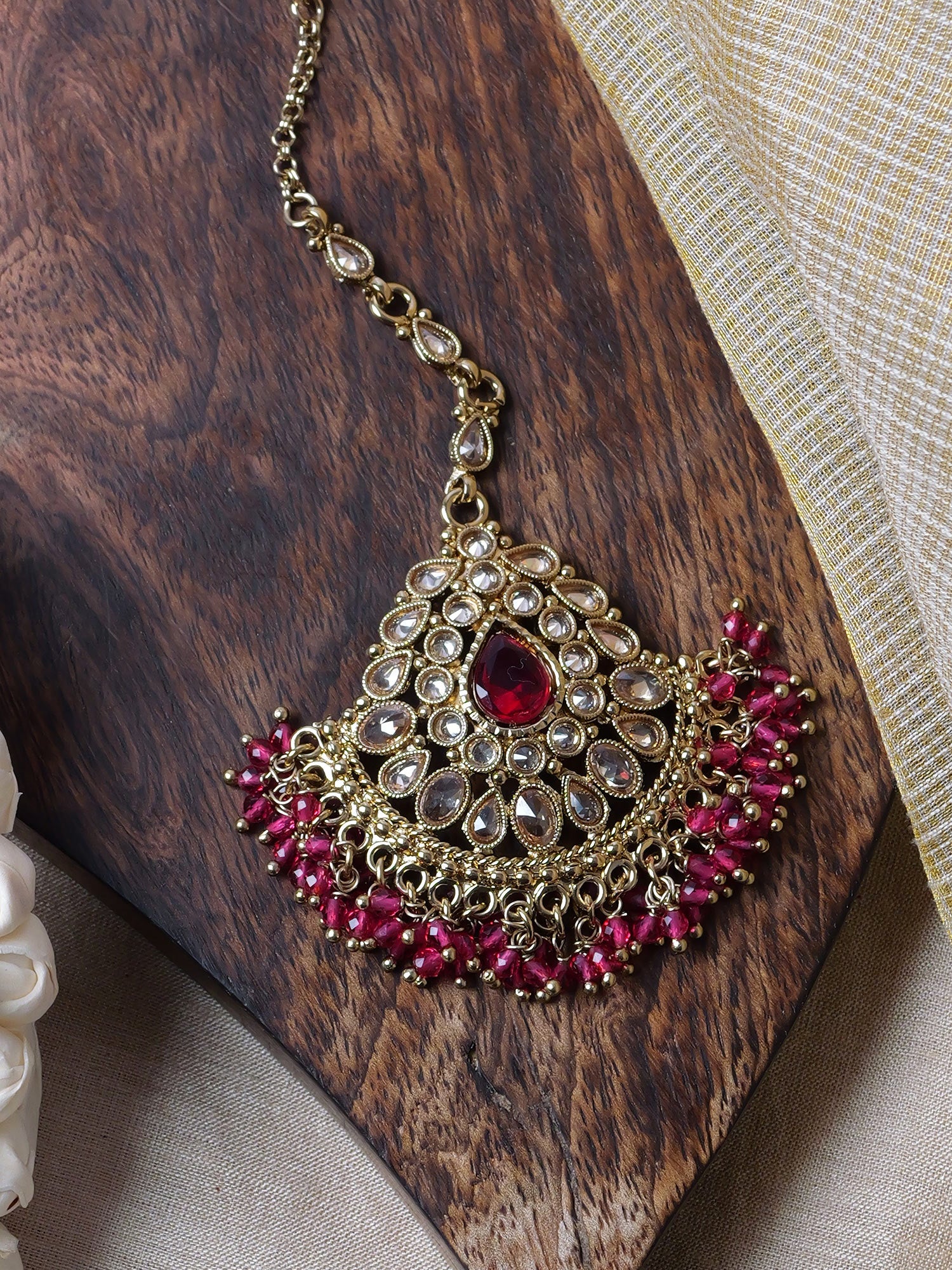 Ruhani Maang Tikka in Hot Pink