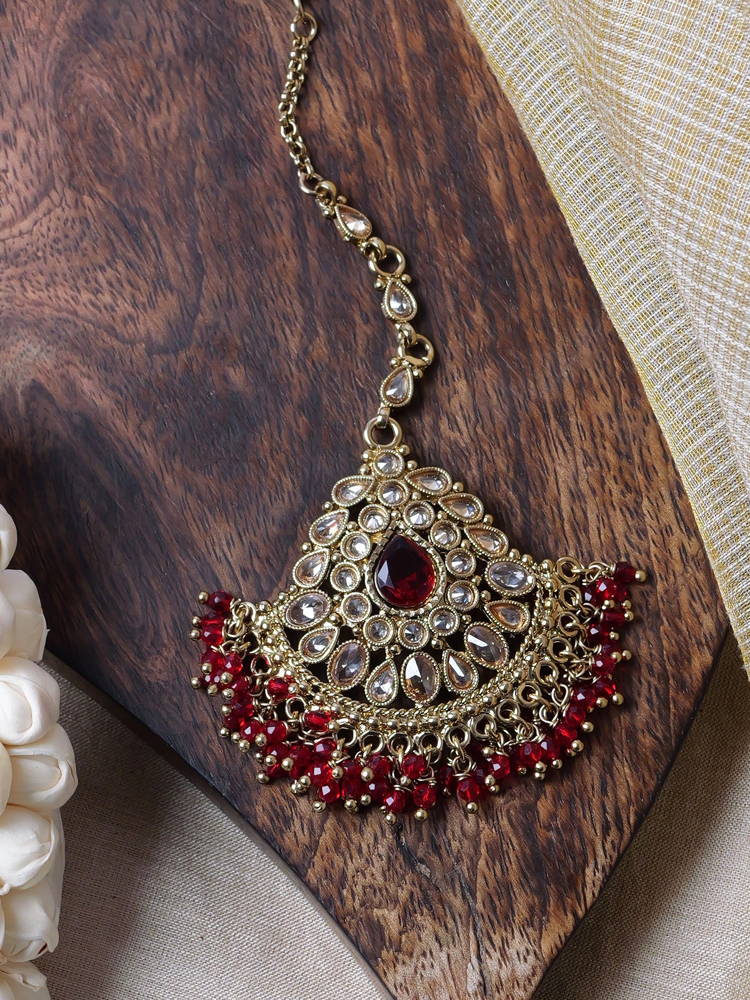 Ruhani Maang Tikka in Maroon
