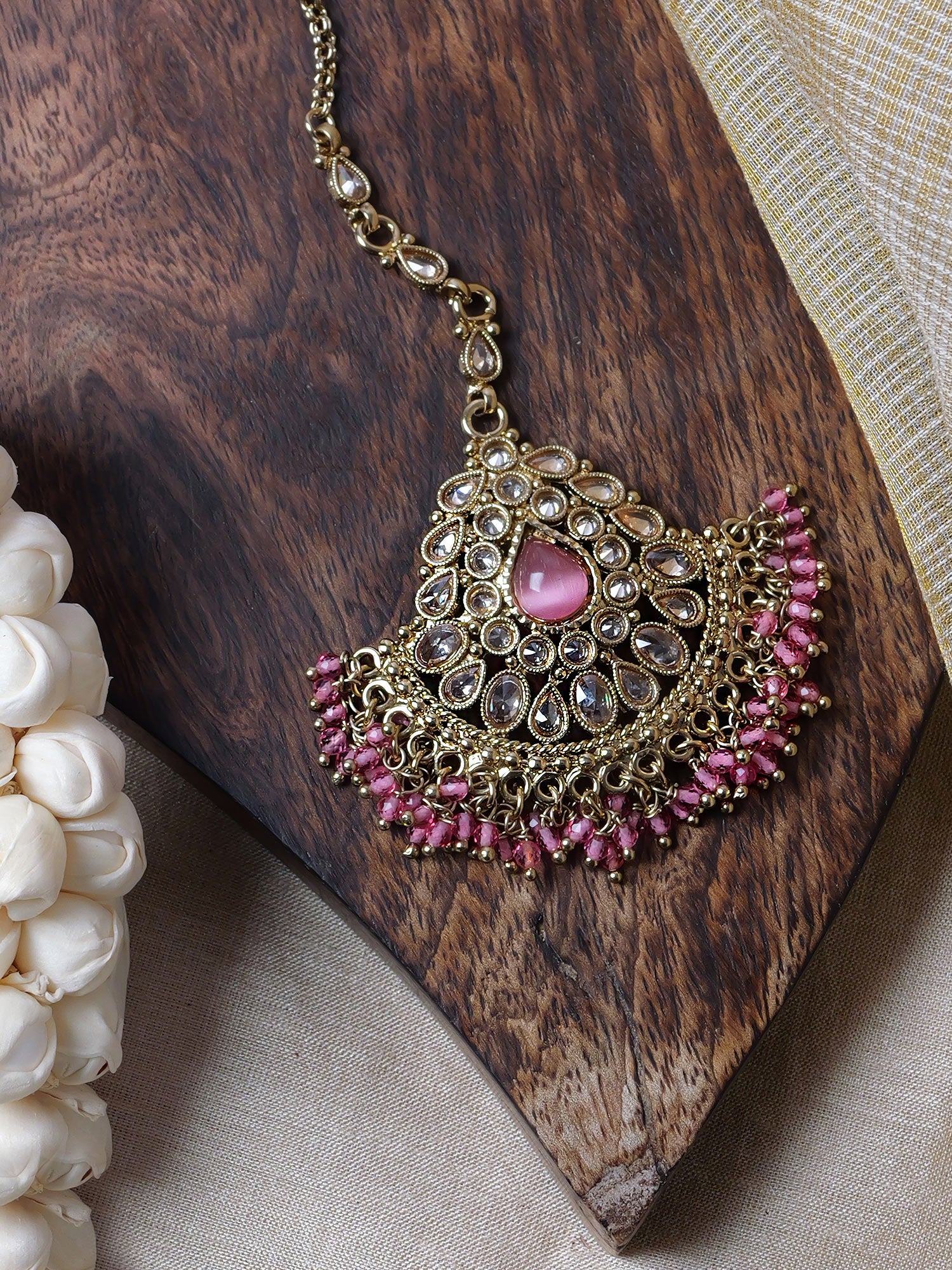 Ruhani Maang Tikka in Pink