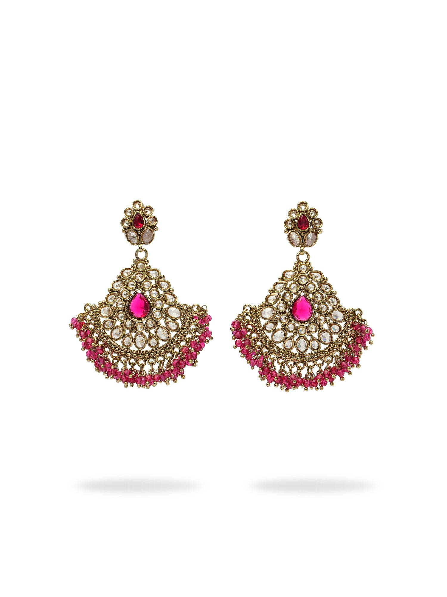 Ruhani Chandbali Earrings in Hot Pink