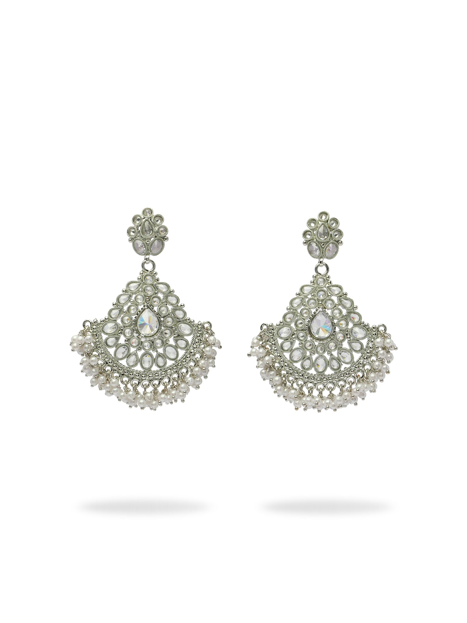 Ruhani Chandbali Earrings in Rhodium