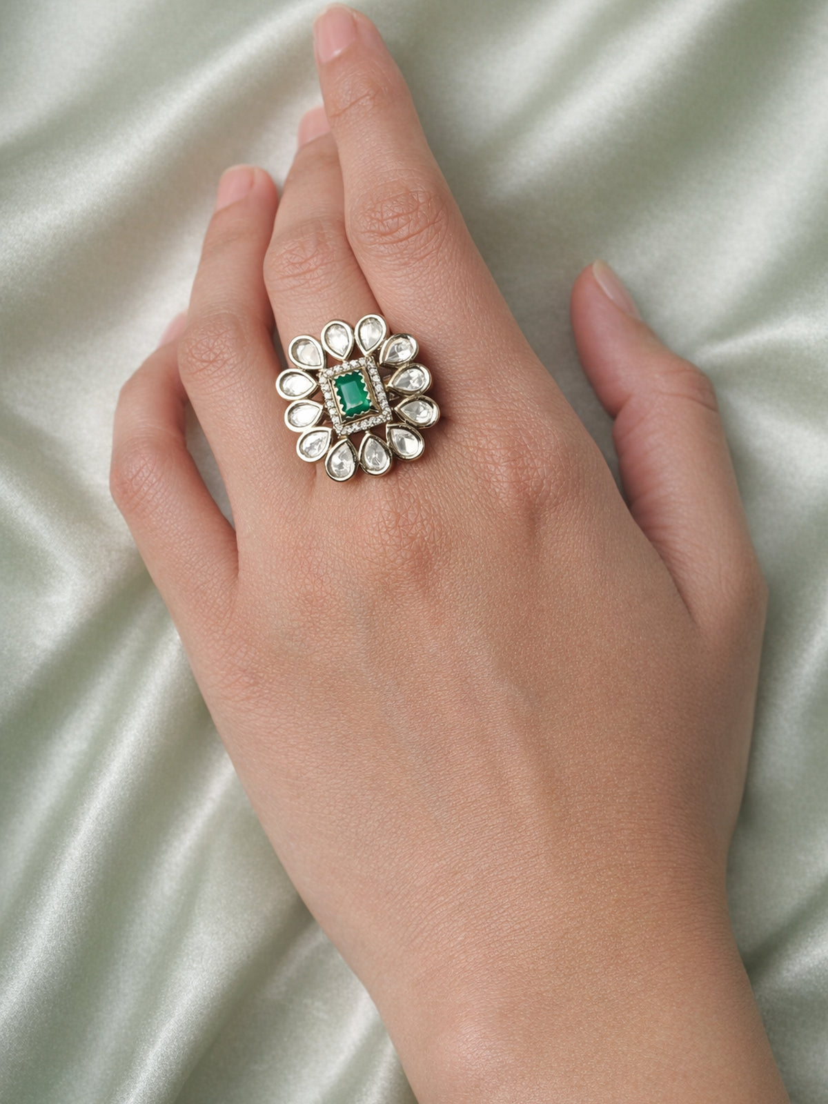 Ruhi Kundan Ring in Green