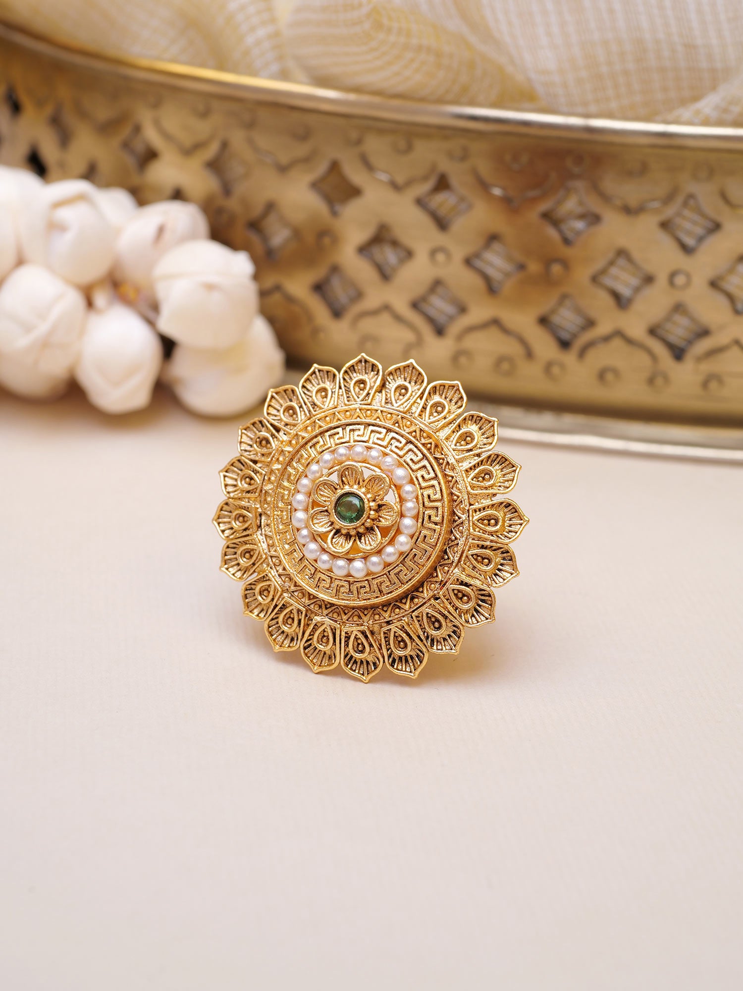Rukmini Gold Style Ring in Green