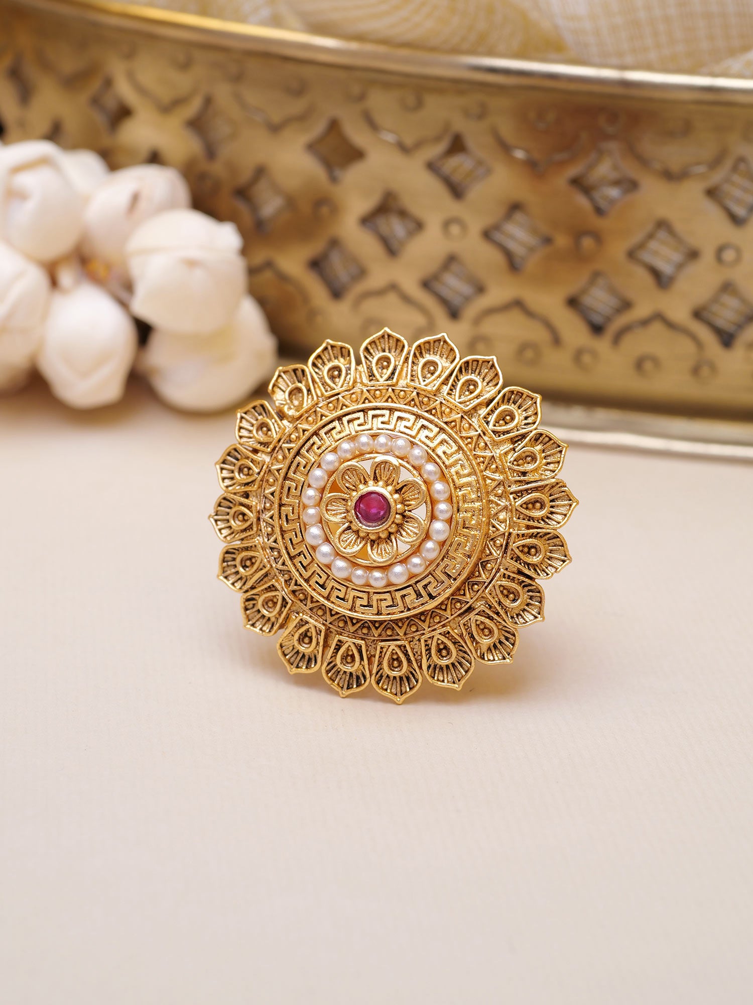 Rukmini Gold Style Ring in Ruby