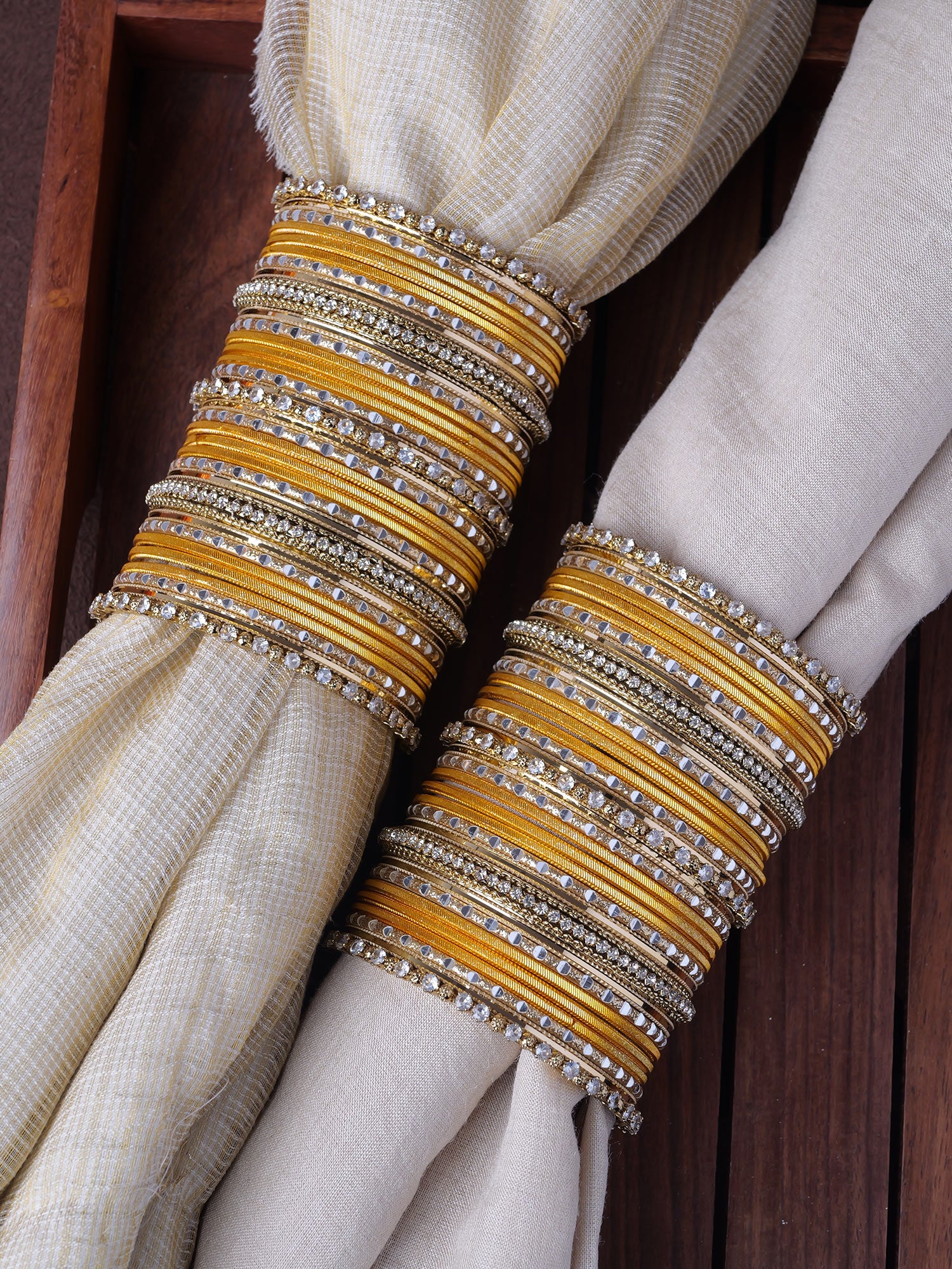 Rupal Two Hand Bangle Set in Yellow and Antique Gold