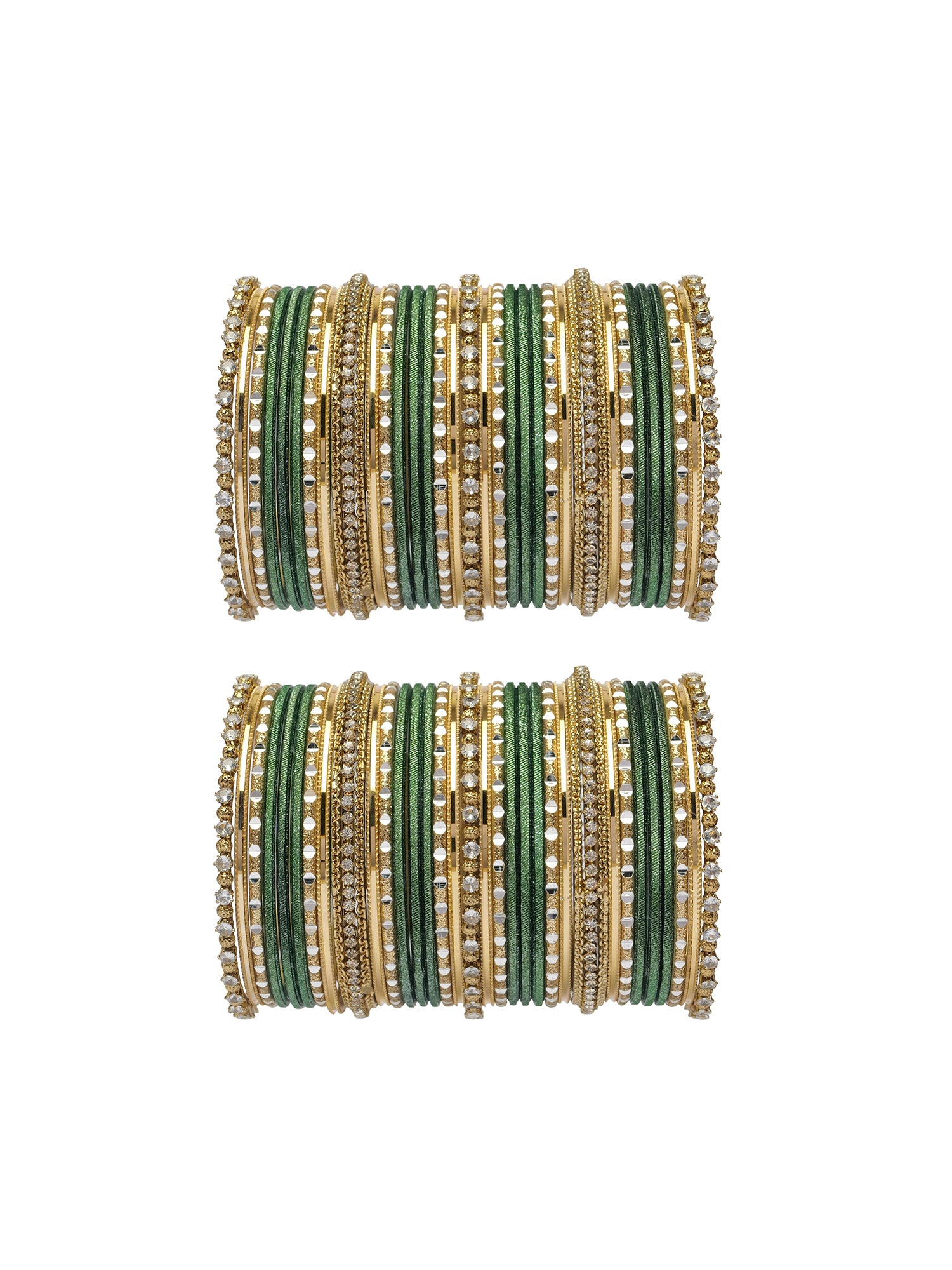 Rupal Two Hand Bangle Set in Green and Antique Gold