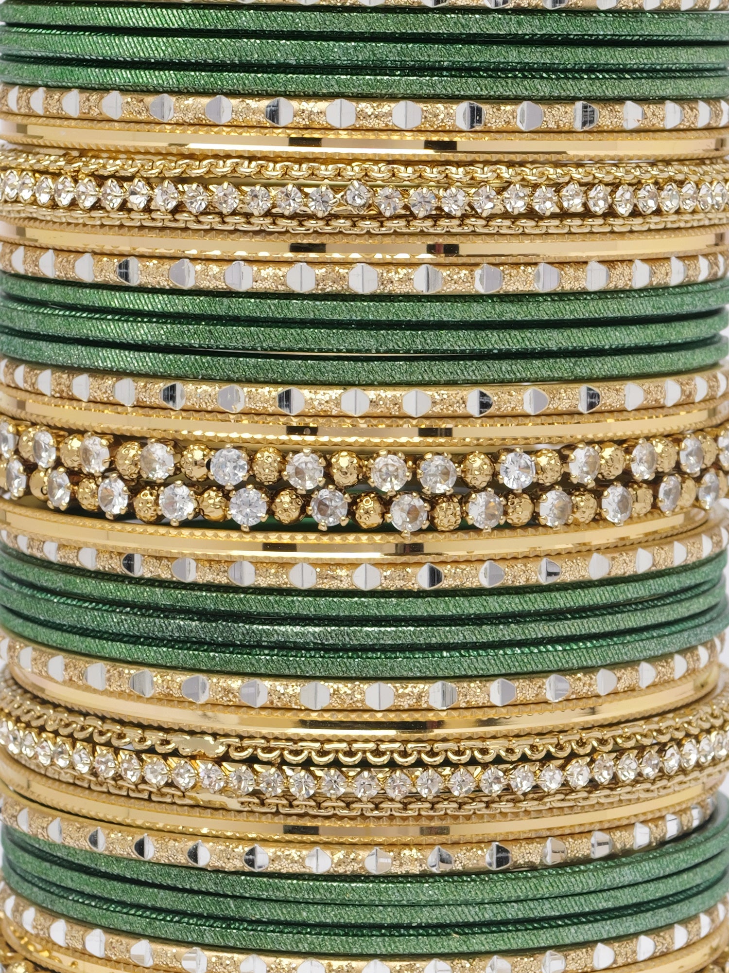 Rupal Two Hand Bangle Set in Green and Antique Gold