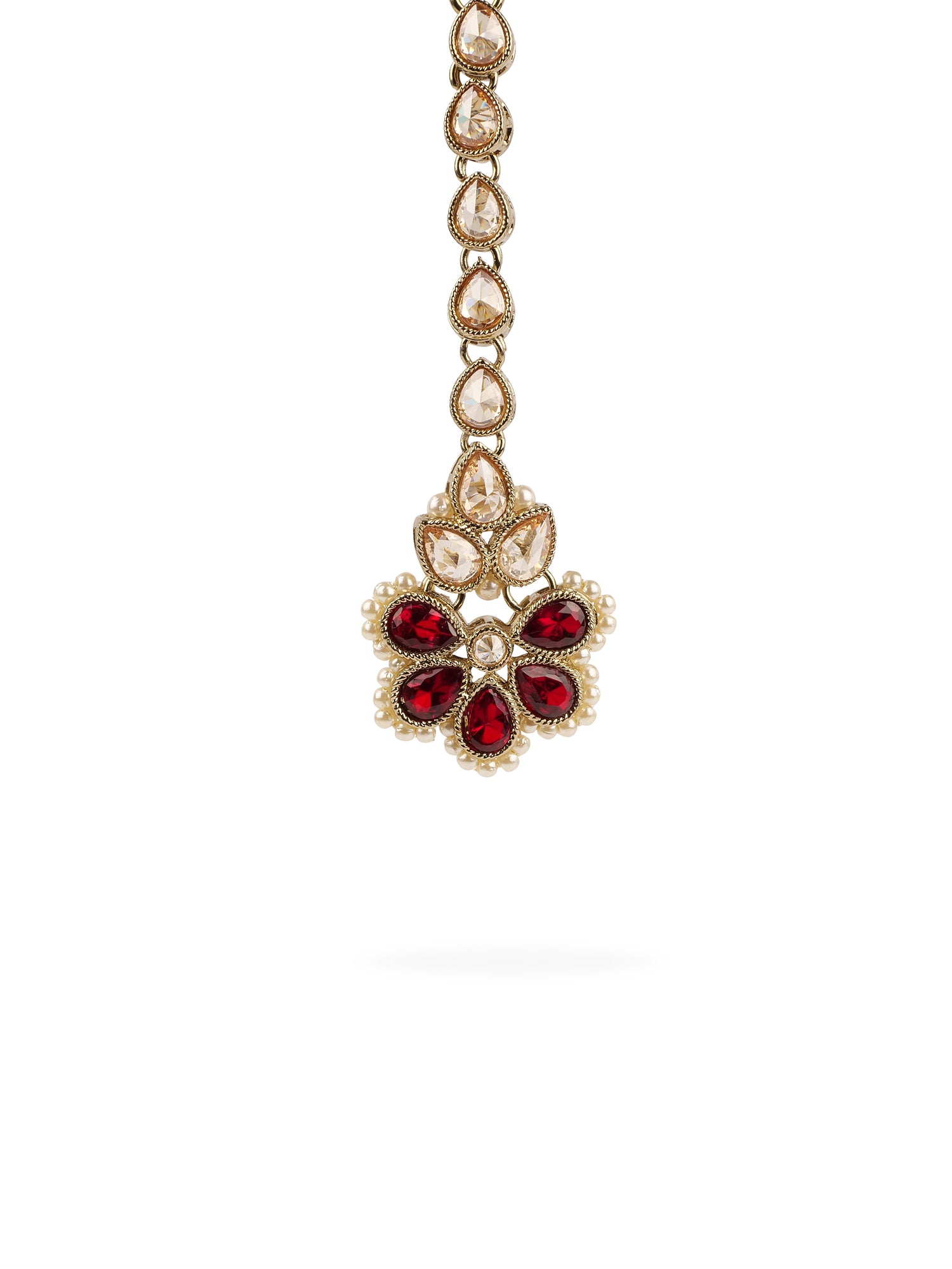 Rupi Small Maang Tikka in Pearl and Maroon