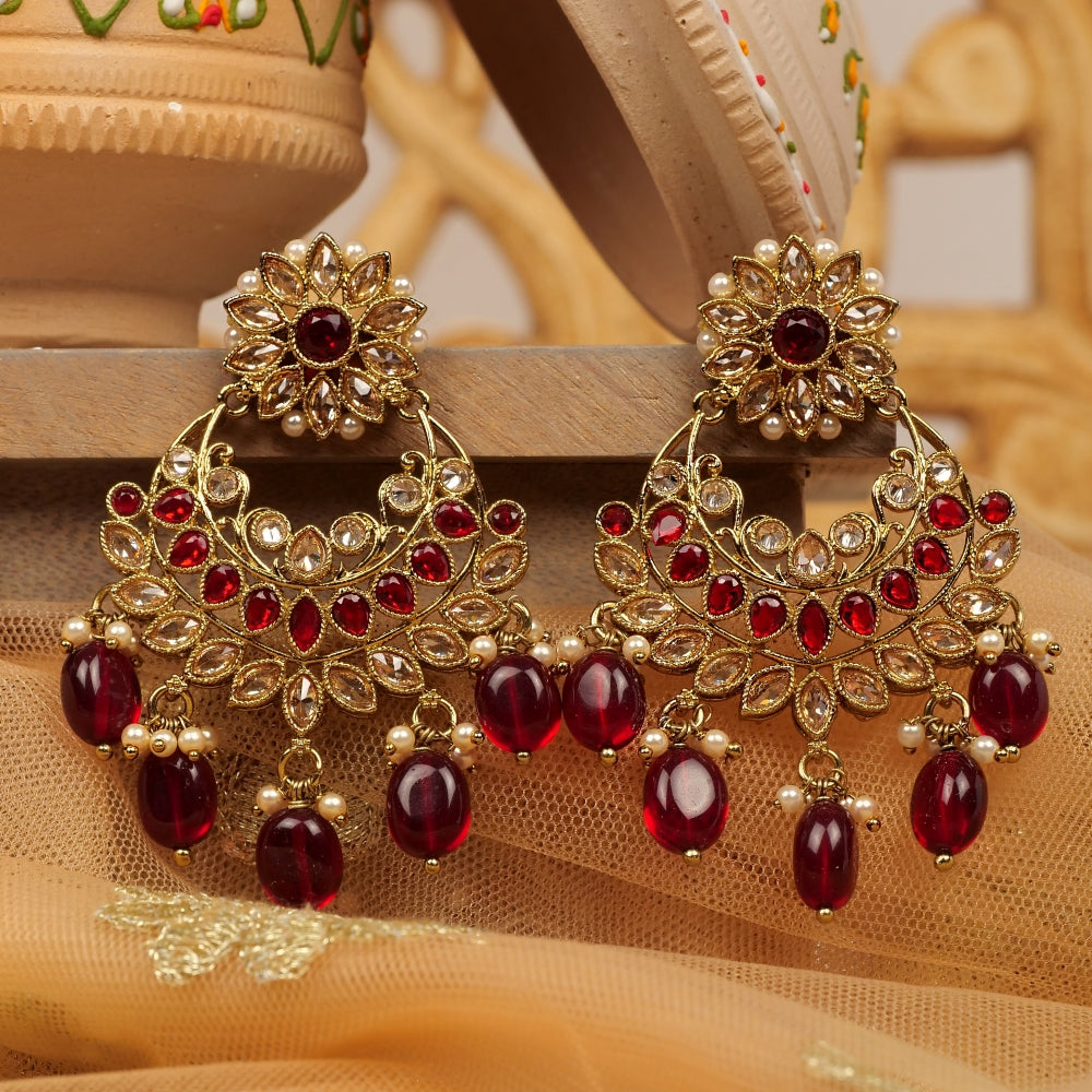 Shibani Chandbali Earrings in Maroon