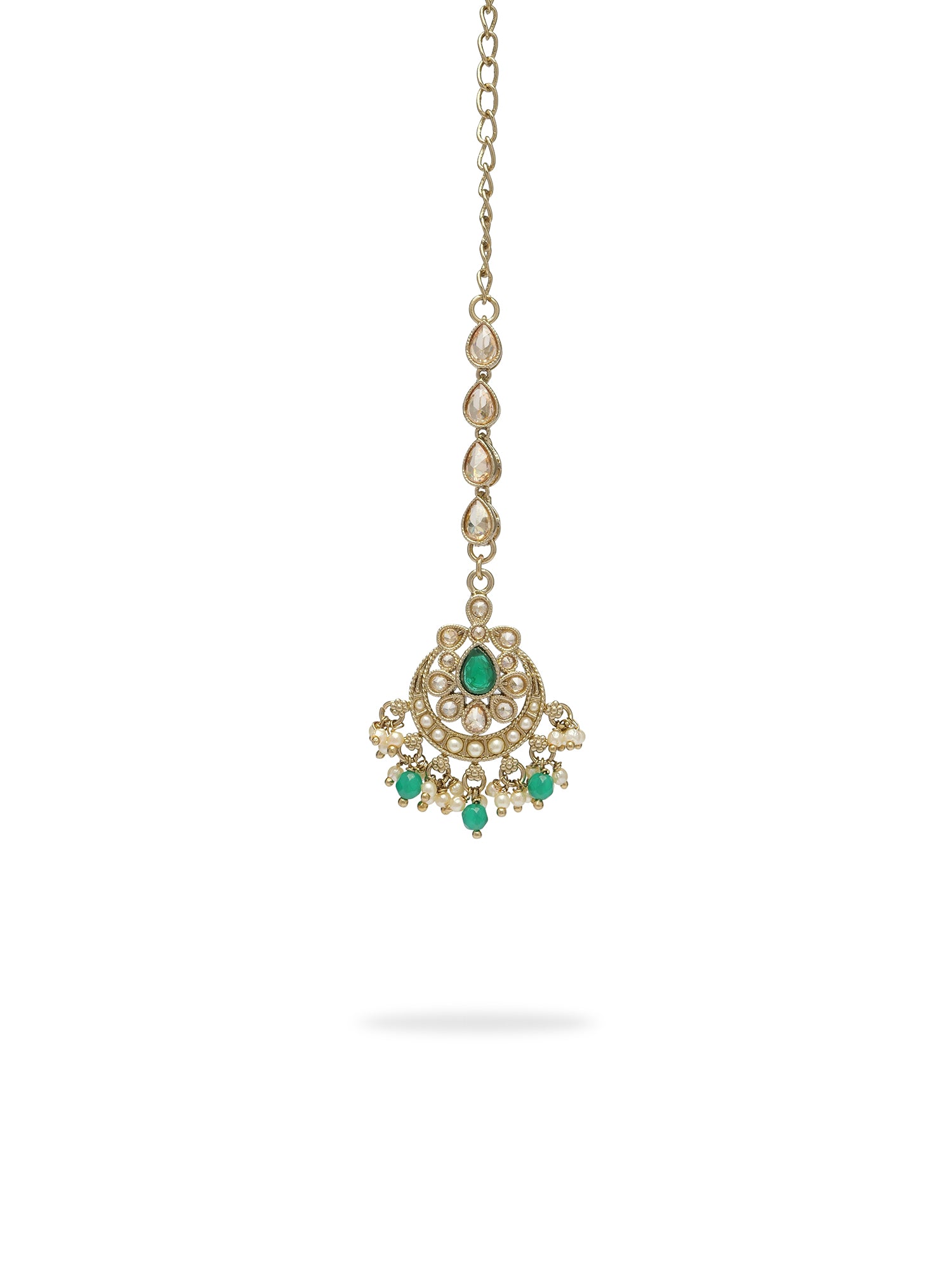 Saanvi Necklace Set in Green and Antique Gold