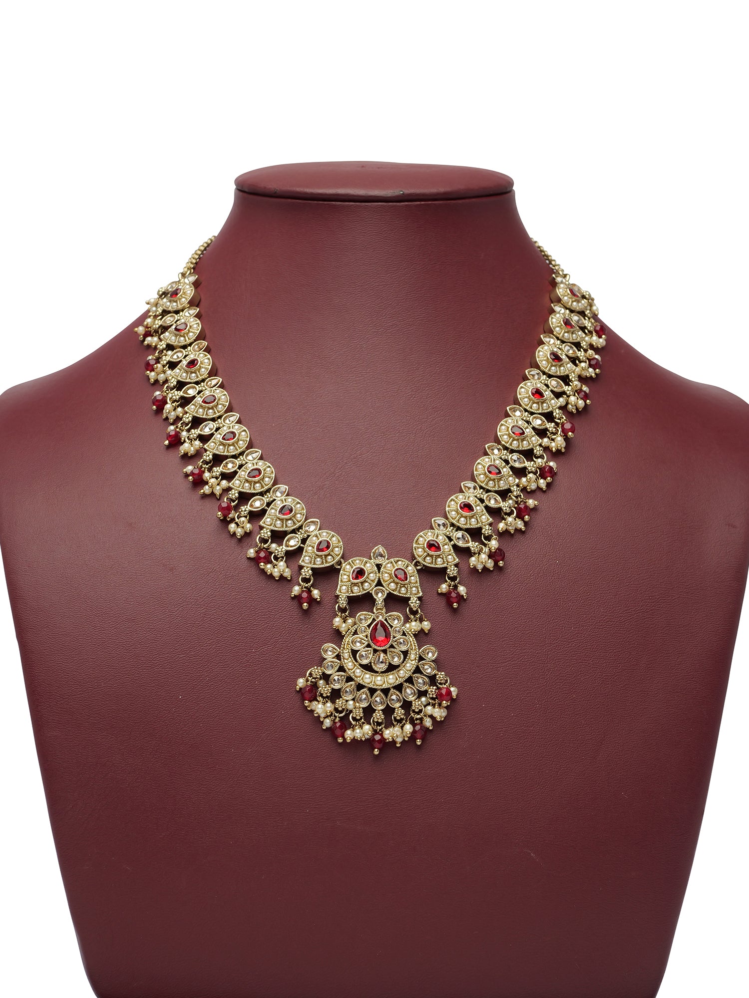 Saanvi Necklace Set in Maroon and Antique Gold
