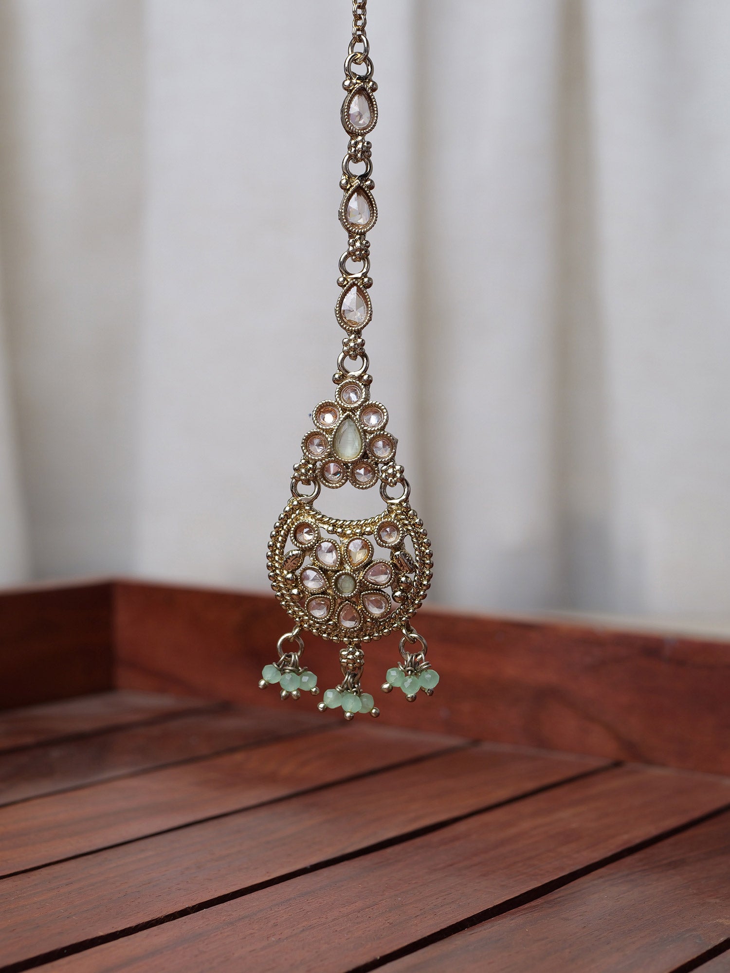 Saara Maang Tikka in Mint and Antique Gold