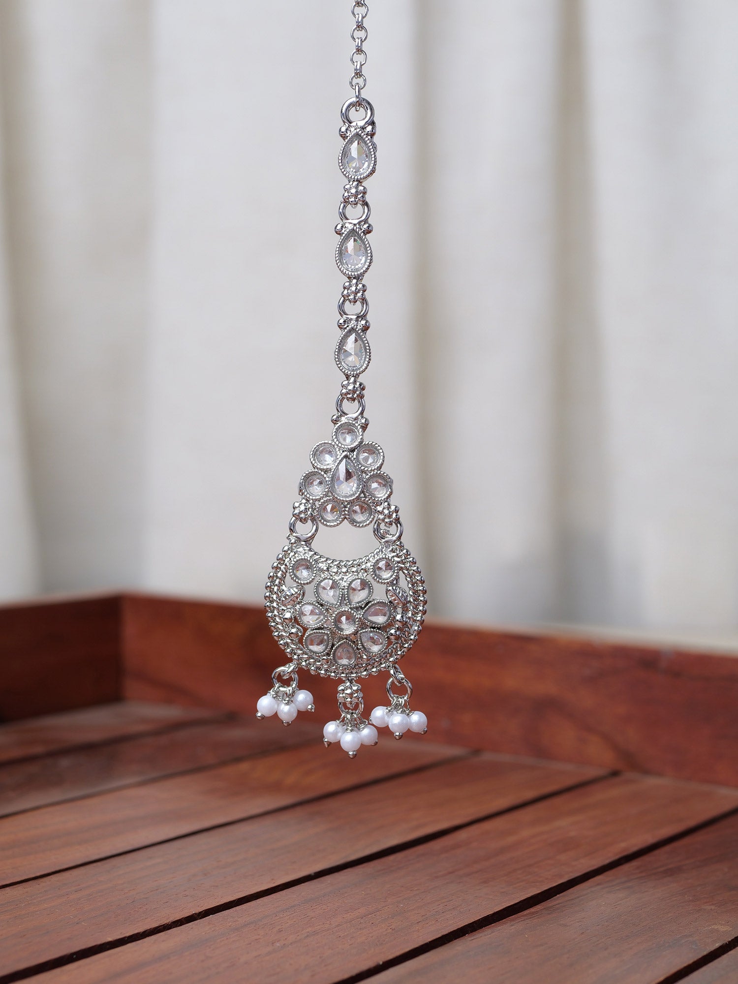 Saara Maang Tikka in Pearl and Rhodium