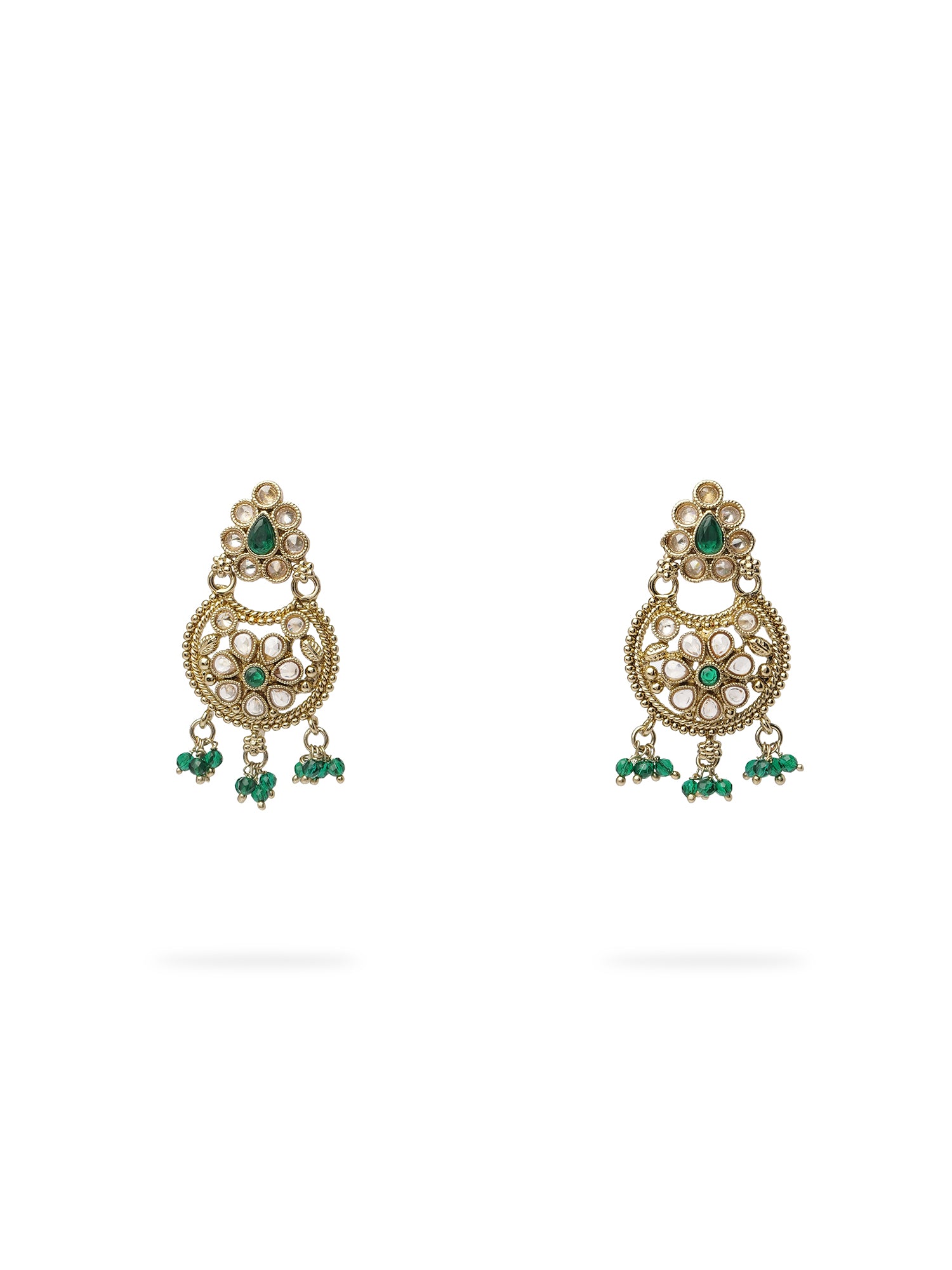 Saara Earrings in Green and Antique Gold