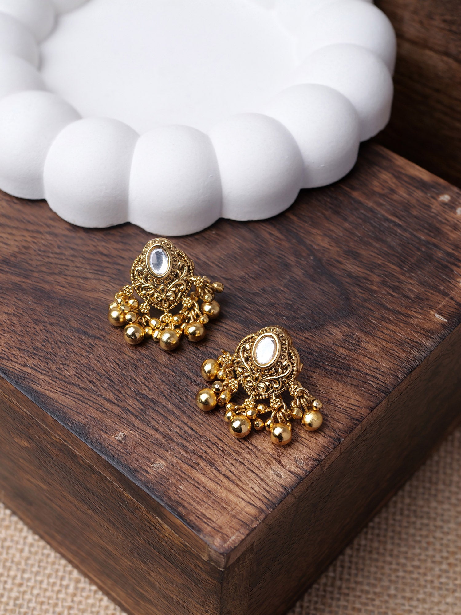 Sabeen Classic Stud Earrings in Gold Oxidised