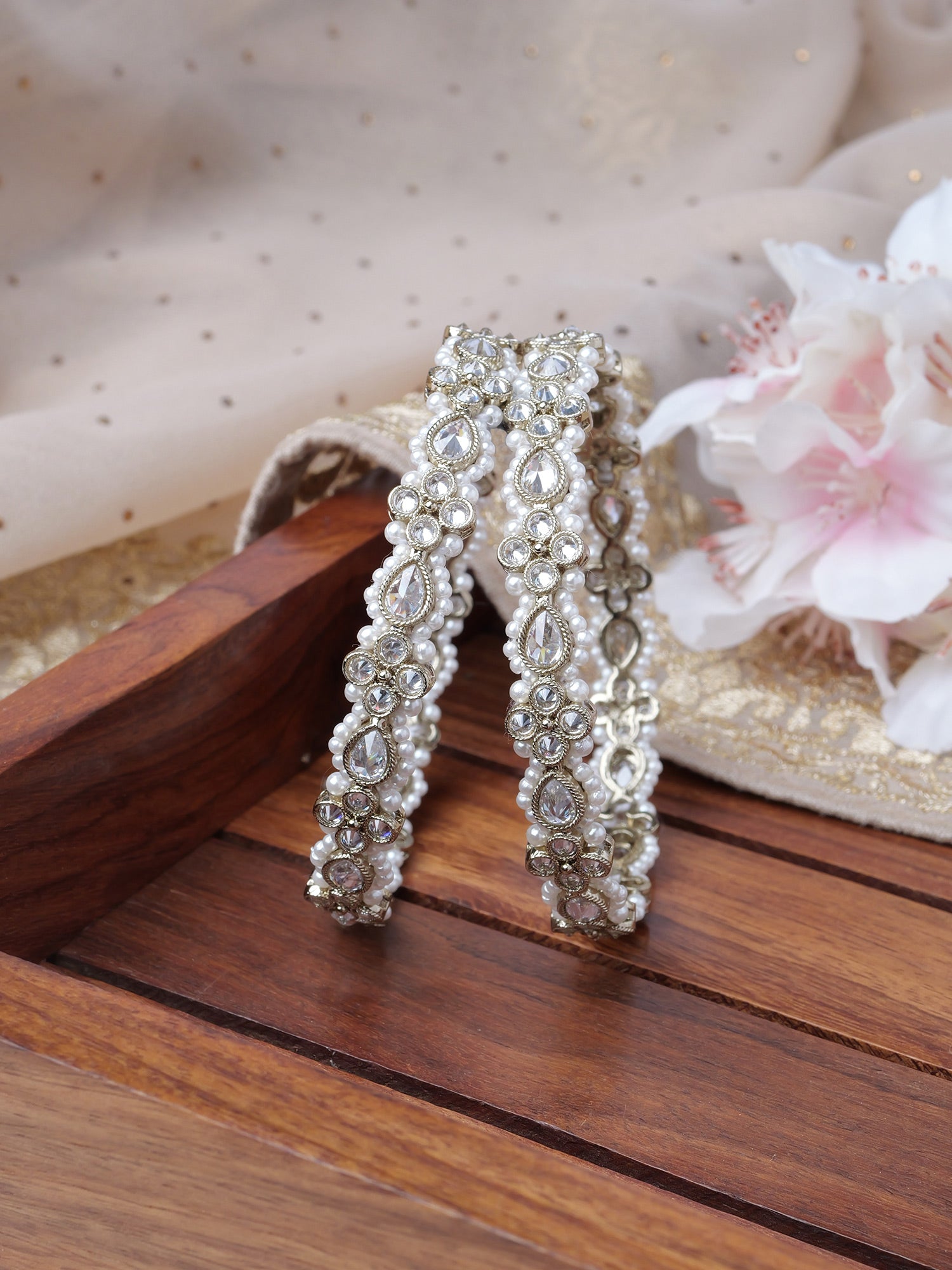 Safiya Pearl Kadas in White and Antique Gold