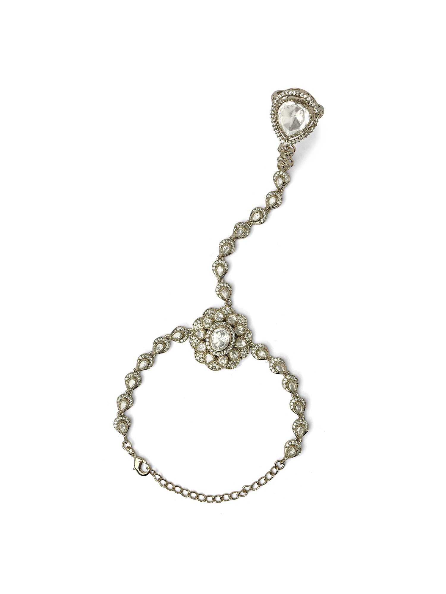Sahiba Kundan Hand Chain in White