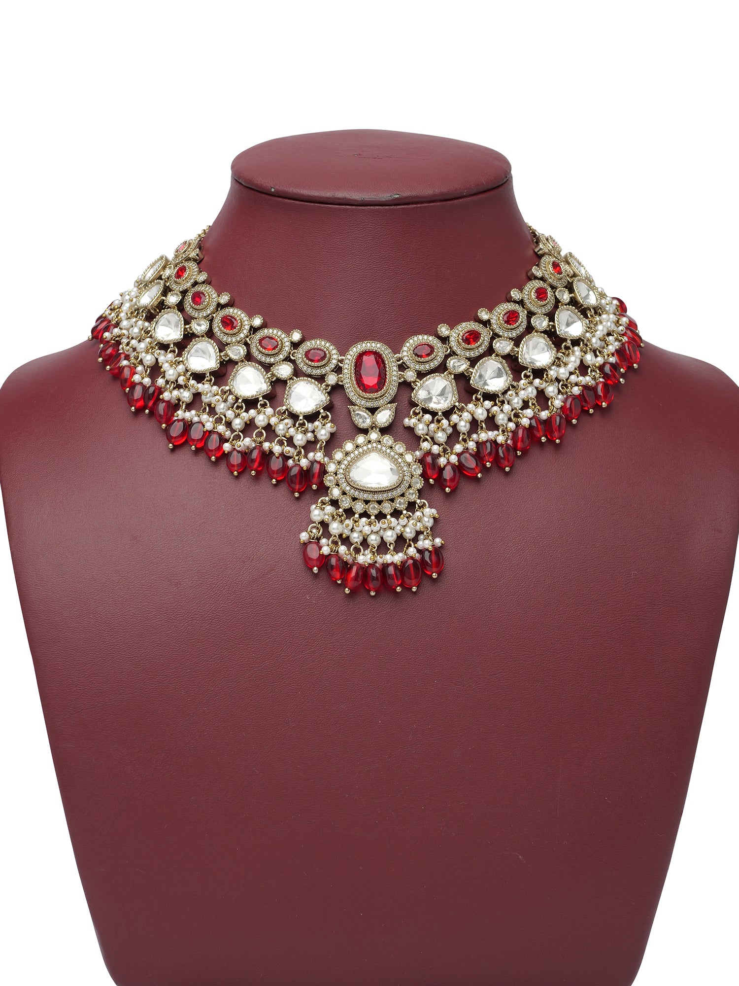 Sahiba Kundan Necklace Set in Maroon
