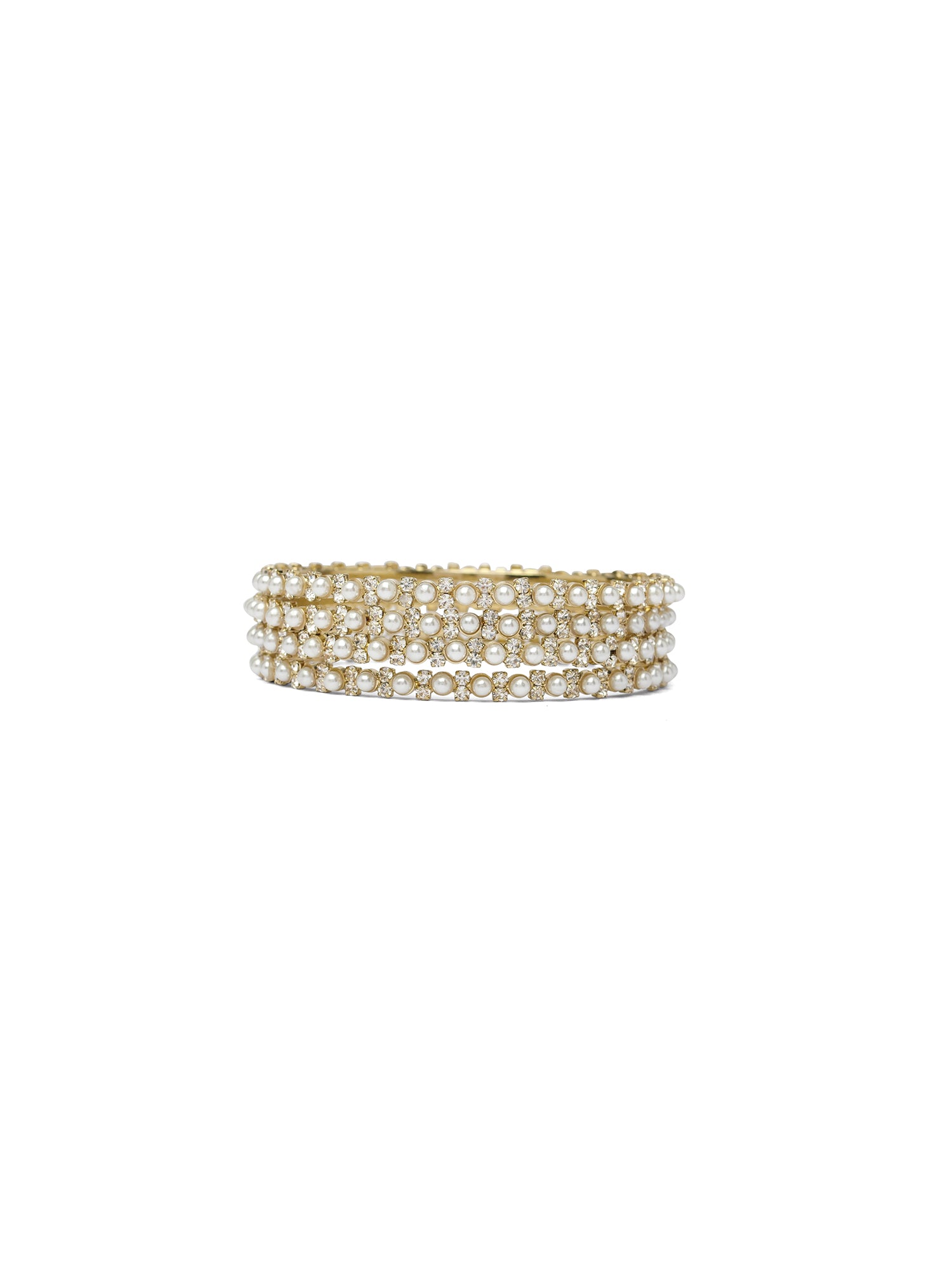 Sahira Set of 4 Pearl and Diamante Bangles in White