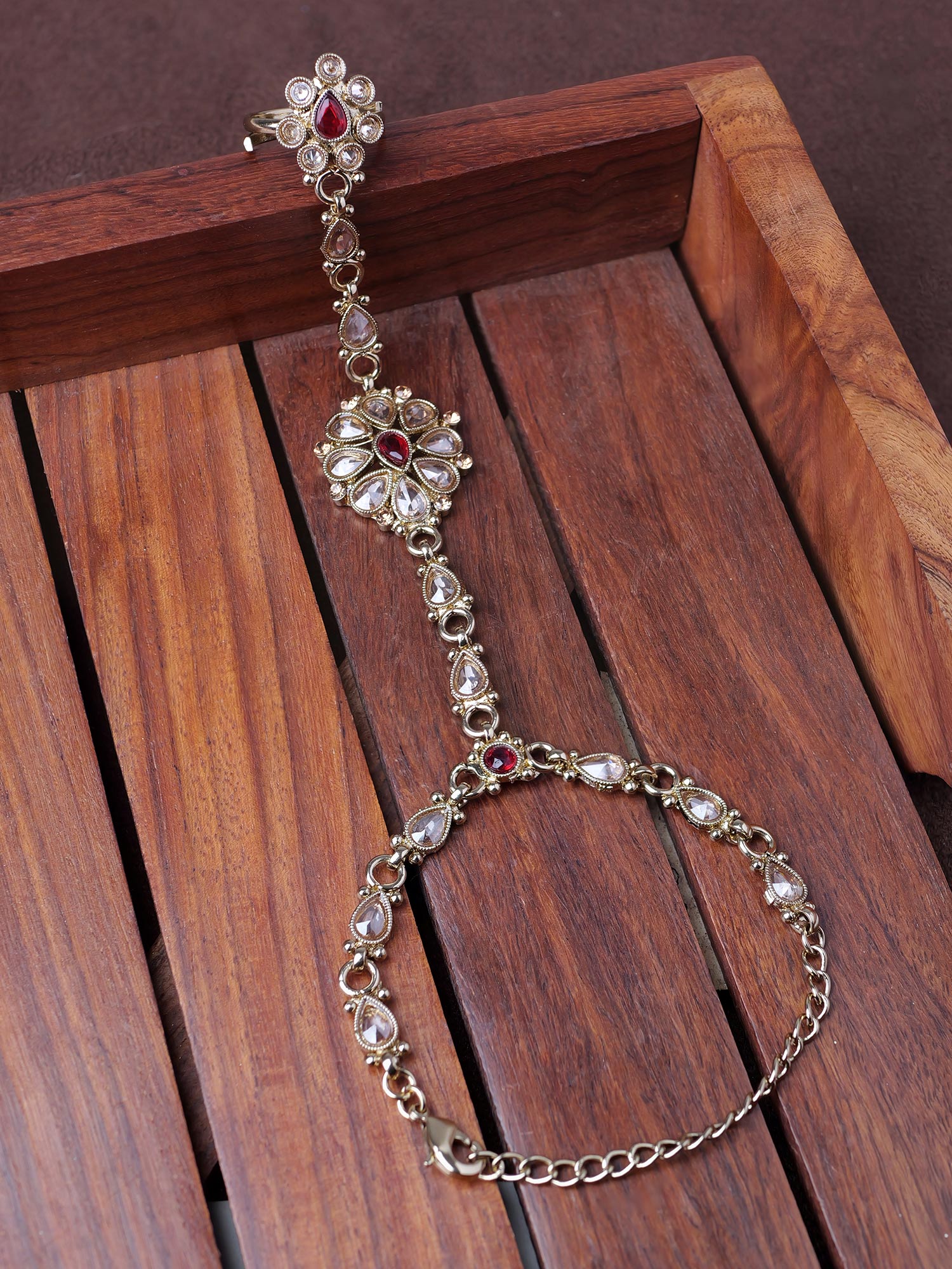 Saira Hand Chain in Maroon and Antique Gold