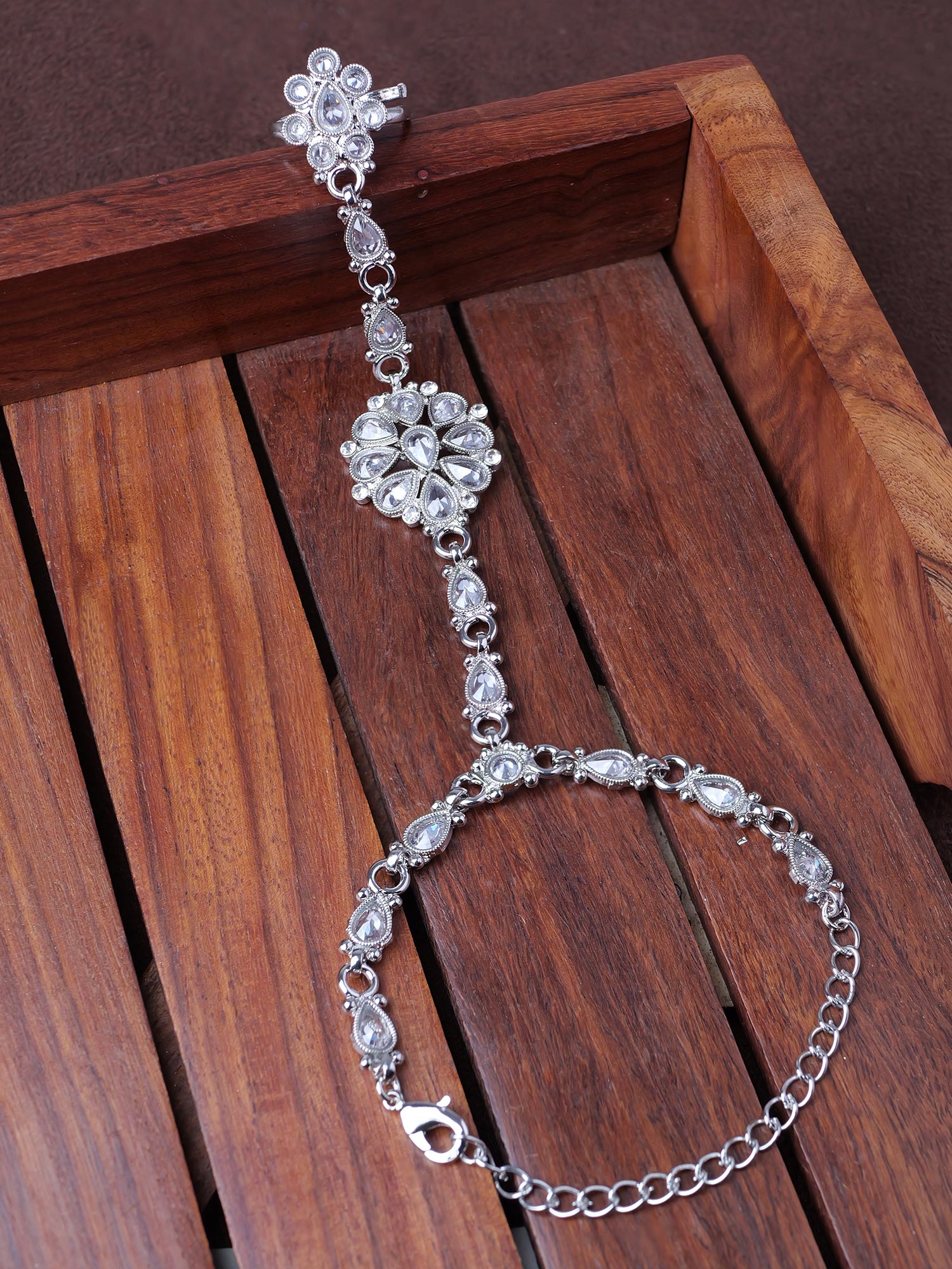 Saira Hand Chain in Rhodium