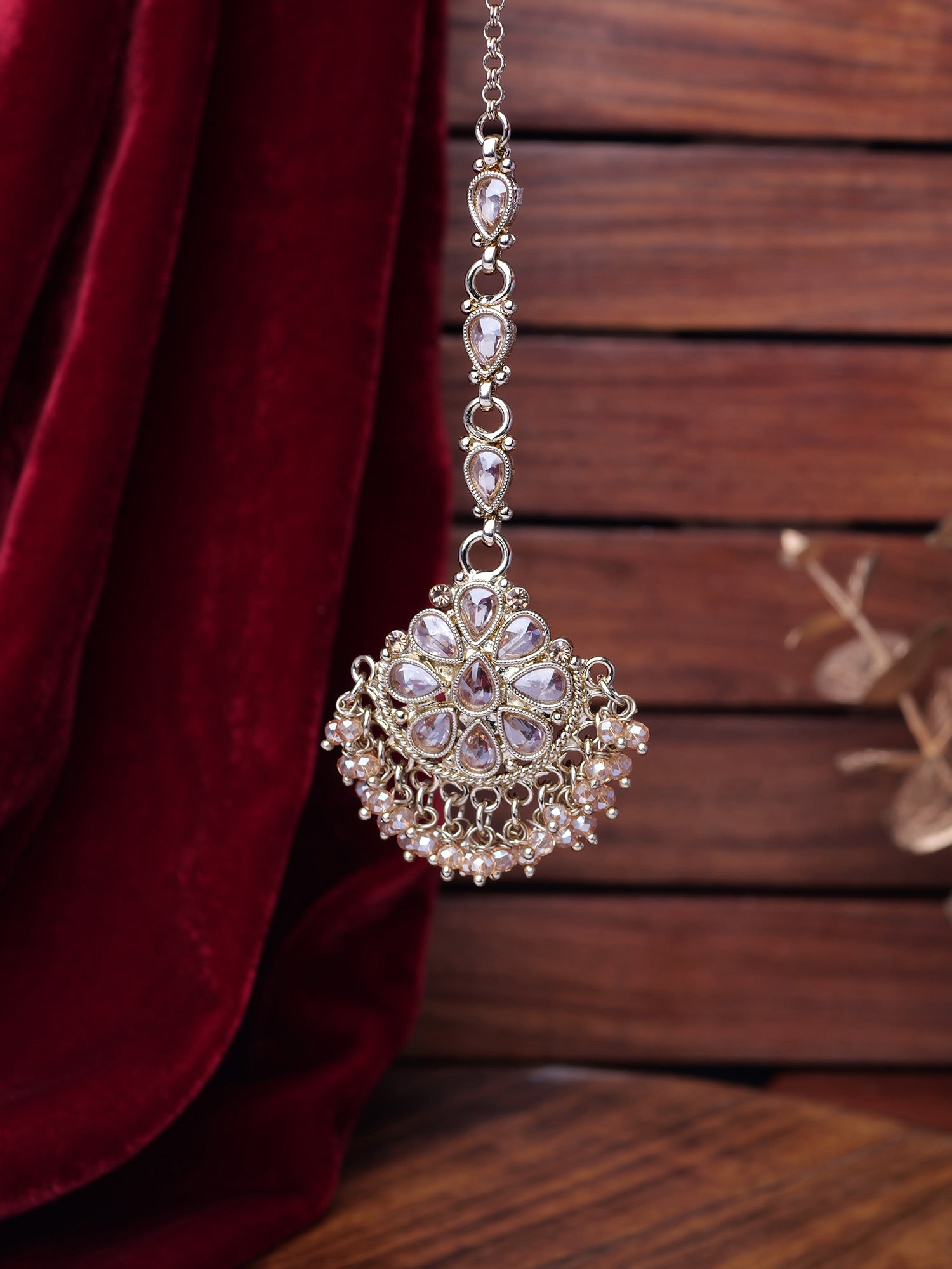 Saira Maang Tikka in Gold Crystal Bead