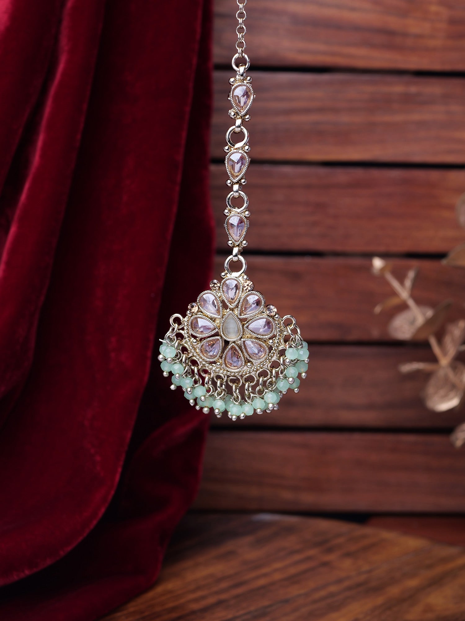 Saira Maang Tikka in Mint and Antique Gold