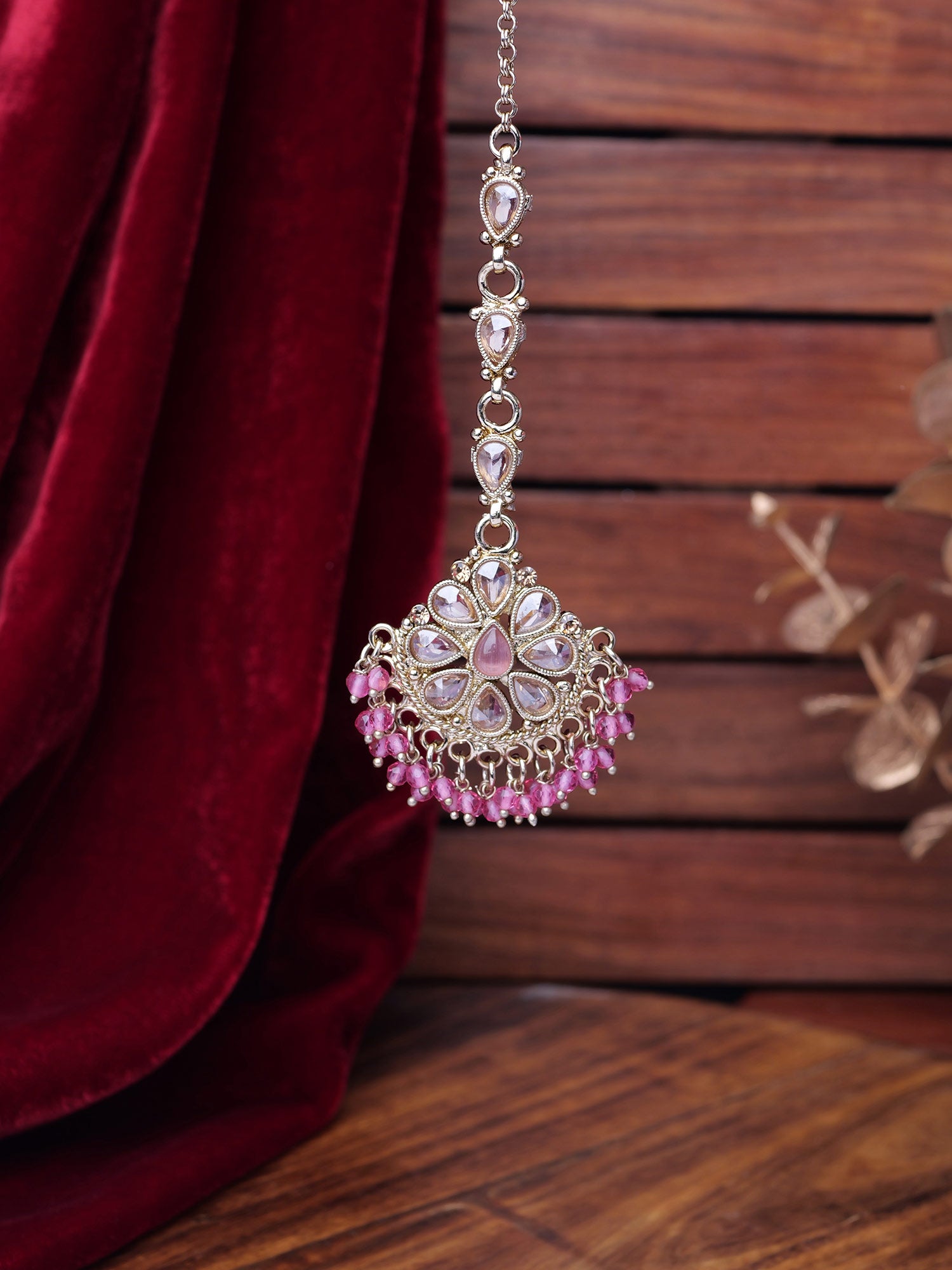 Saira Maang Tikka in Pink and Antique Gold