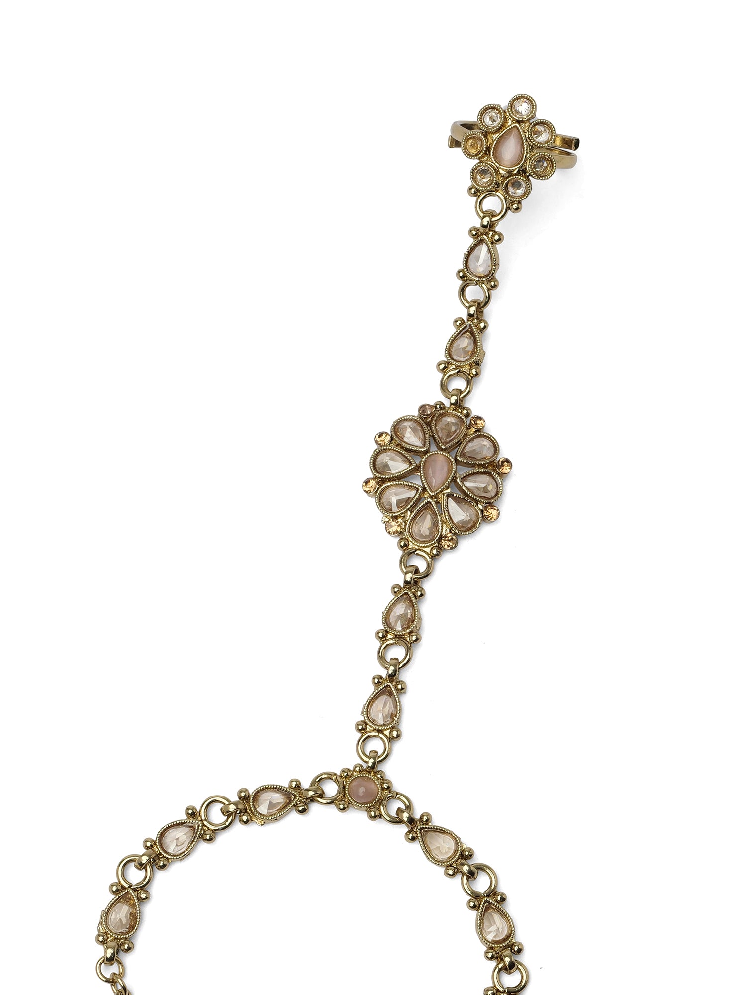 Saira Hand Chain in Light Pink and Antique Gold