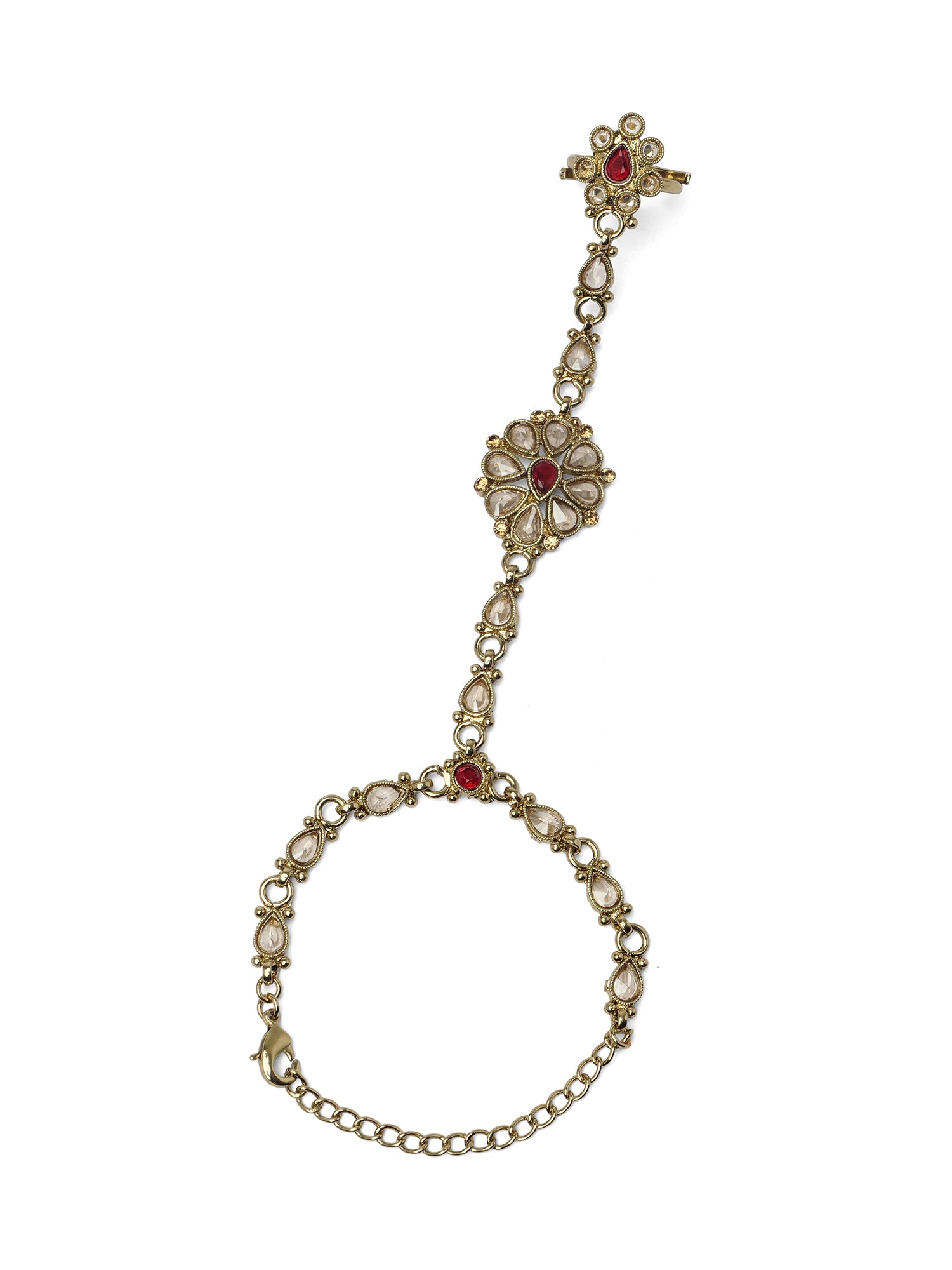 Saira Hand Chain in Maroon and Antique Gold