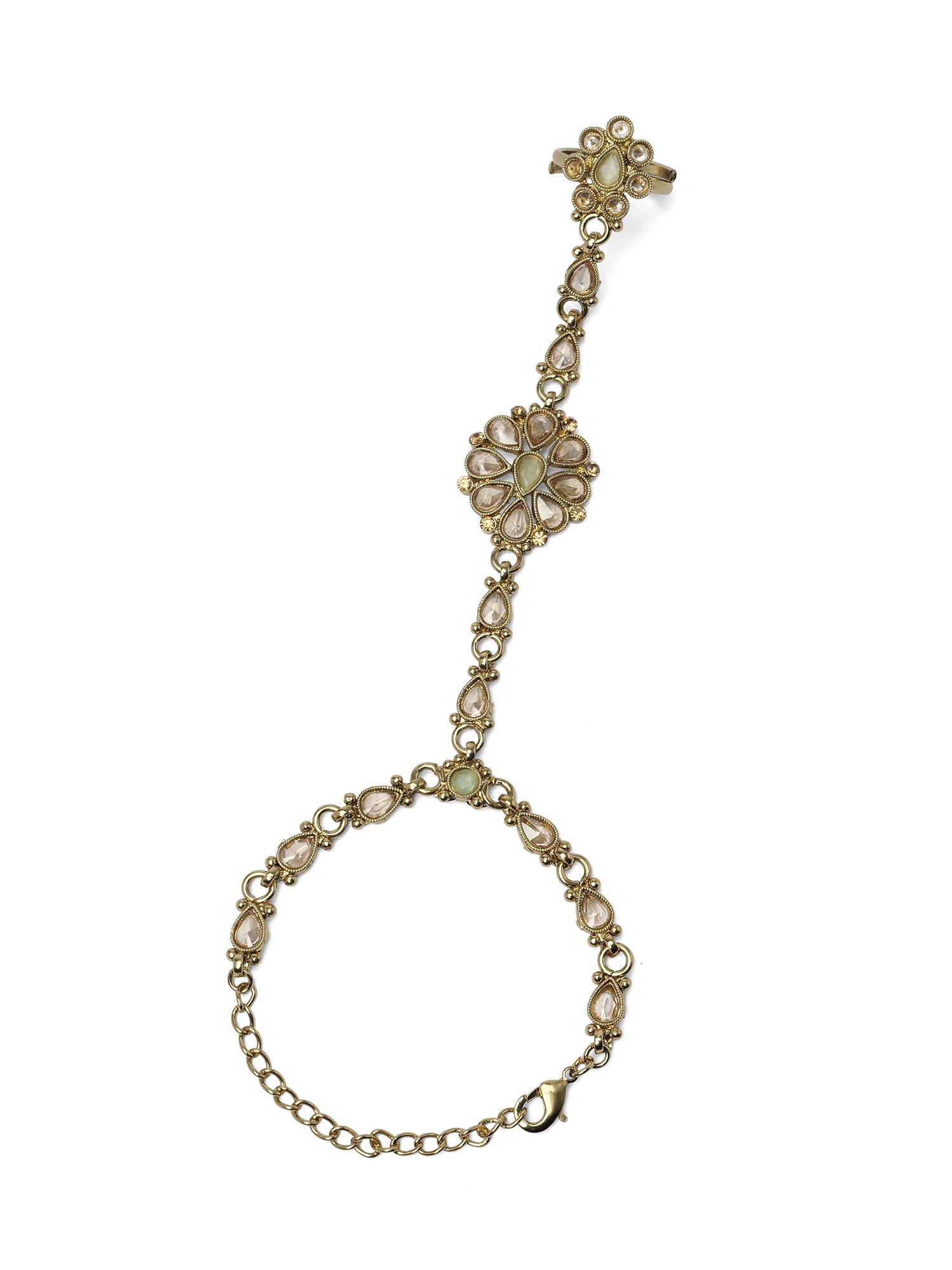Saira Hand Chain in Mint and Antique Gold