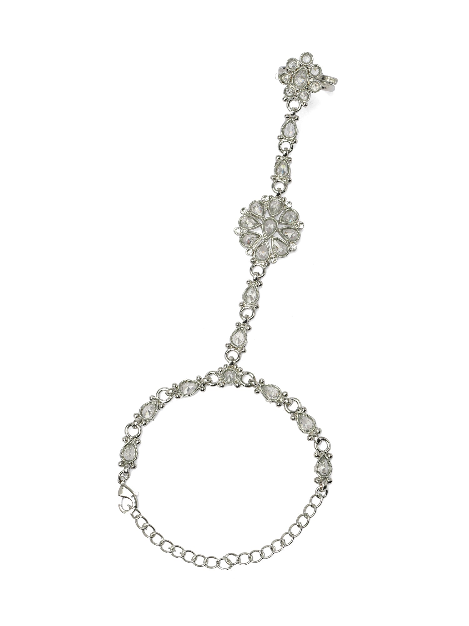 Saira Hand Chain in Rhodium