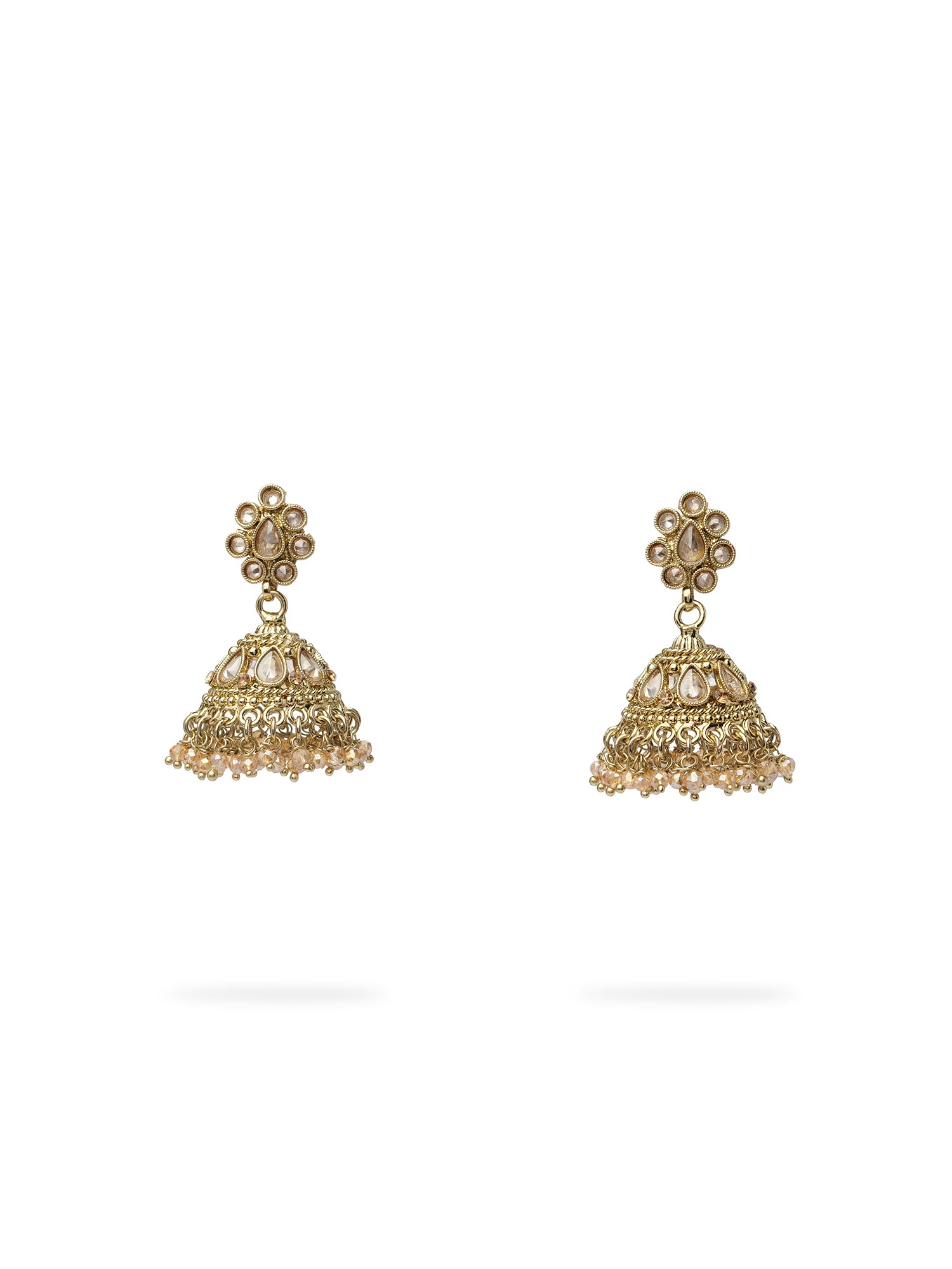 Saira Jhumka Earrings in Gold Crystal Bead