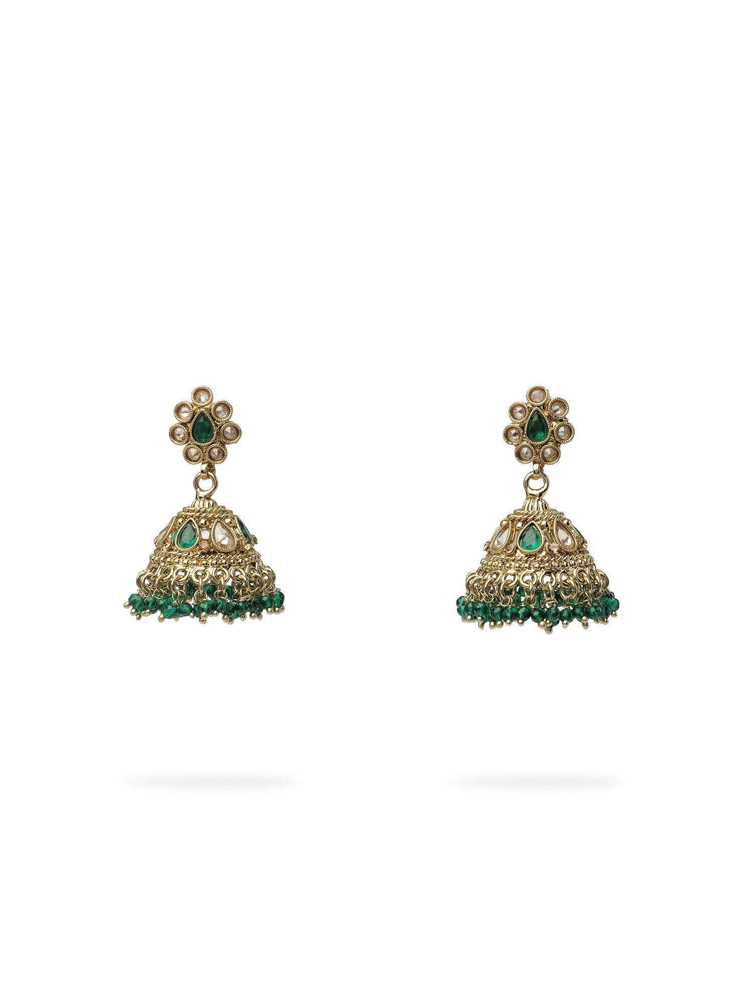 Saira Jhumka Earrings in Green and Antique Gold
