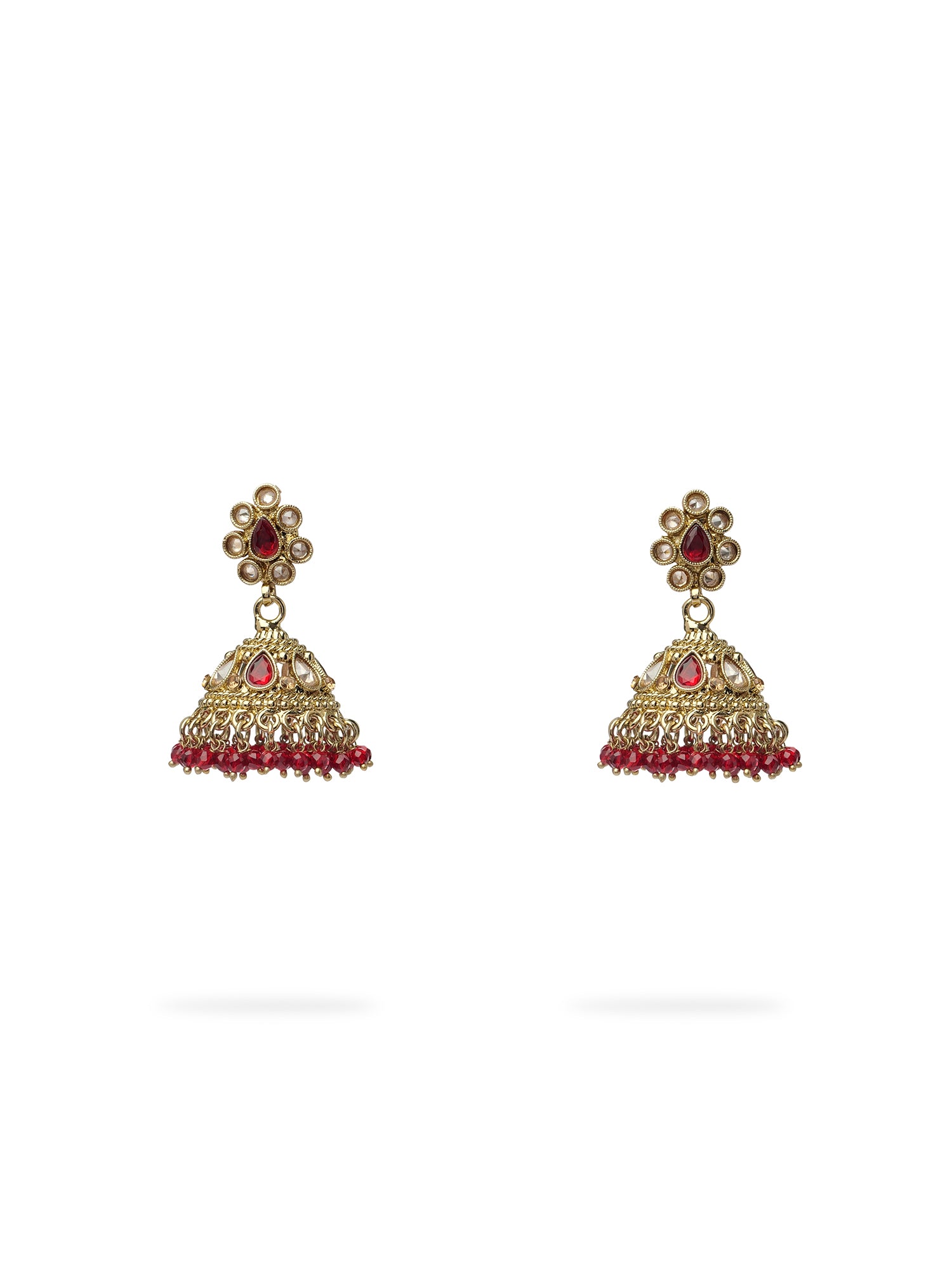 Saira Jhumka Earrings in Maroon and Antique Gold