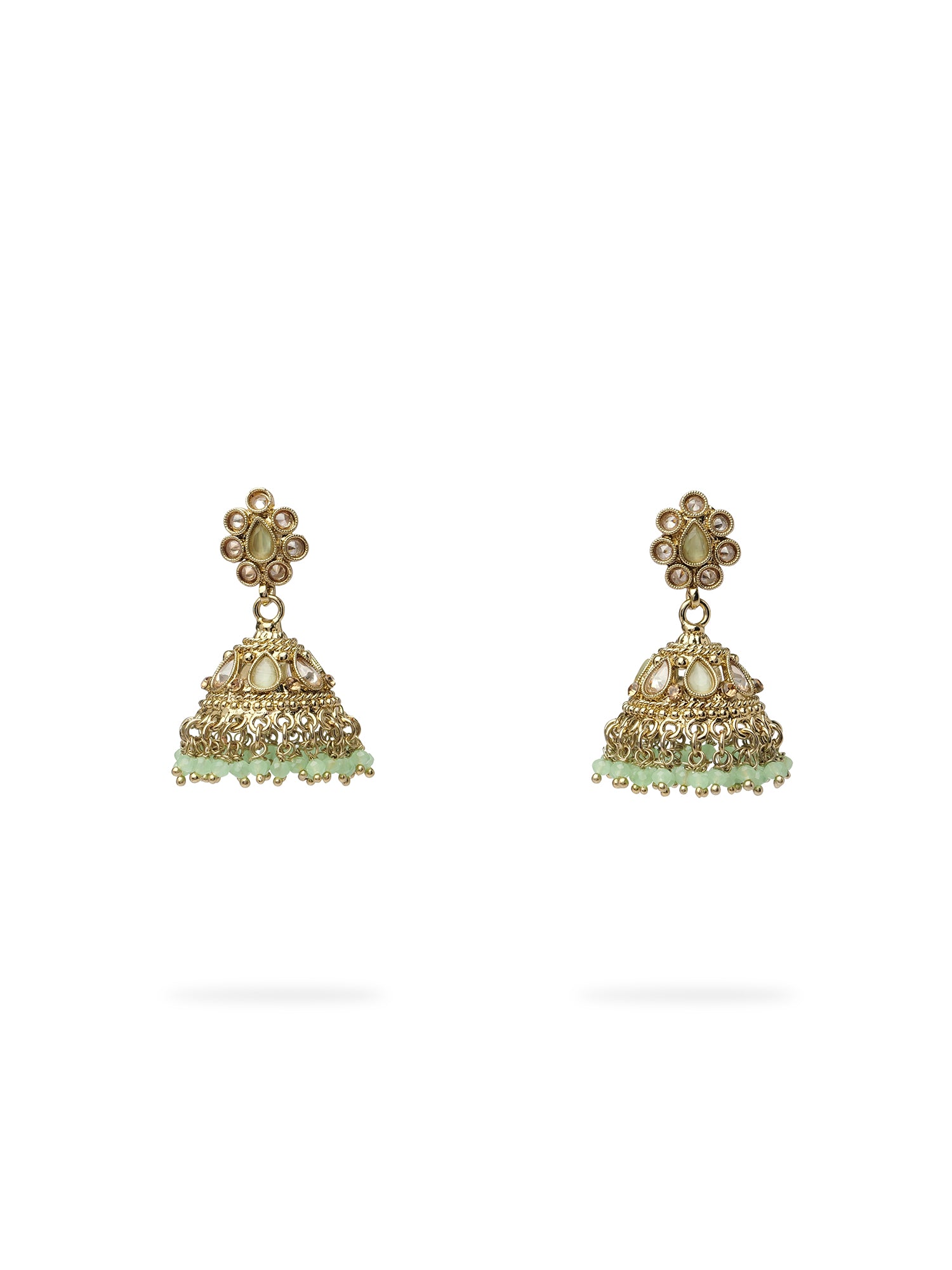 Saira Jhumka Earrings in Mint and Antique Gold