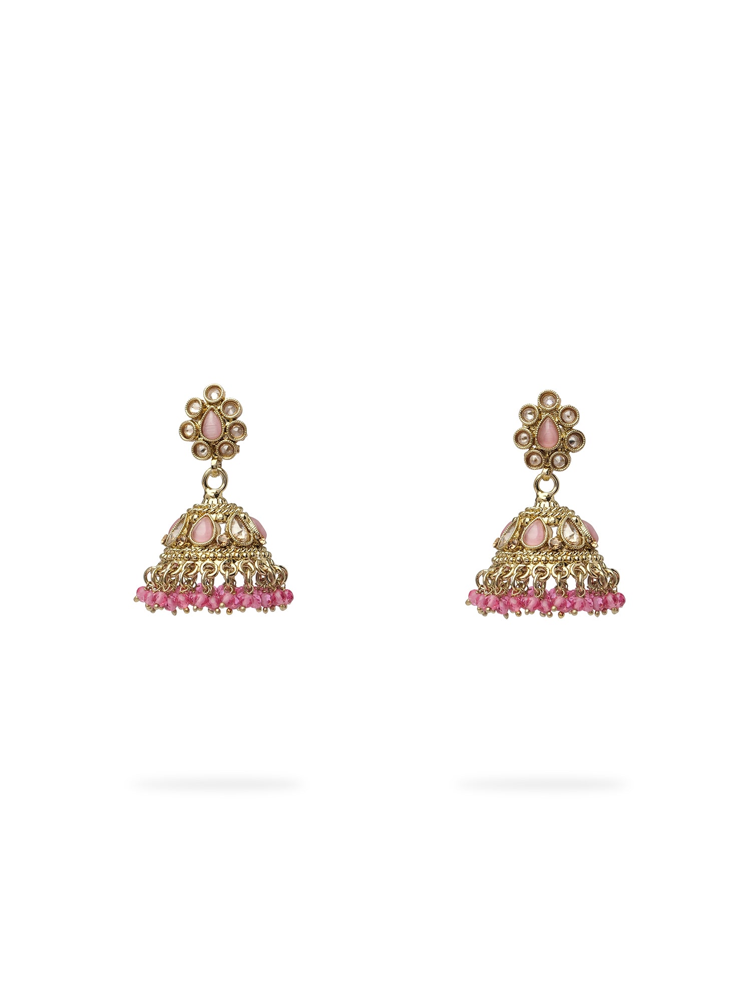 Saira Jhumka Earrings in Pink and Antique Gold
