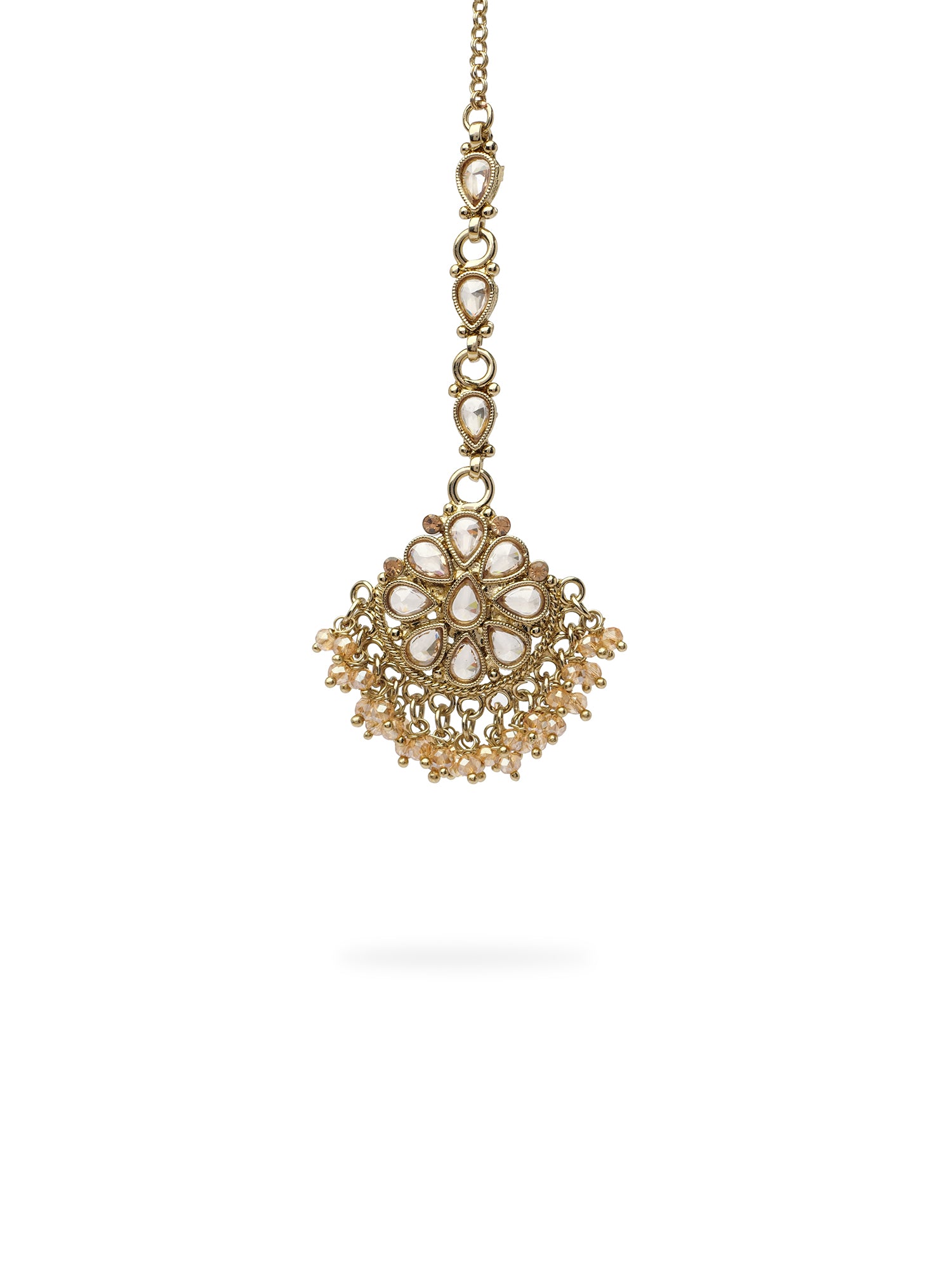 Saira Maang Tikka in Gold Crystal Bead