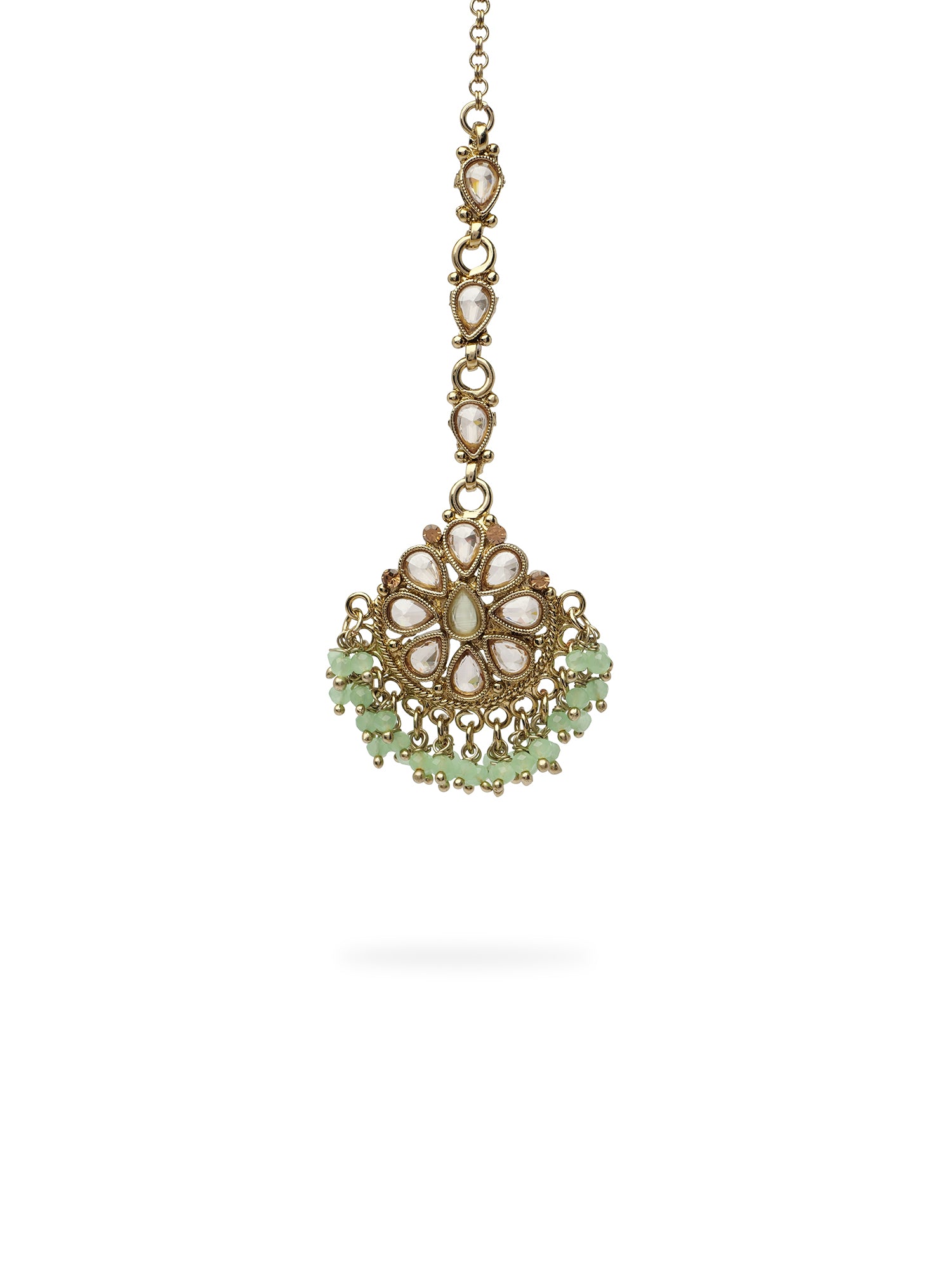 Saira Maang Tikka in Mint and Antique Gold