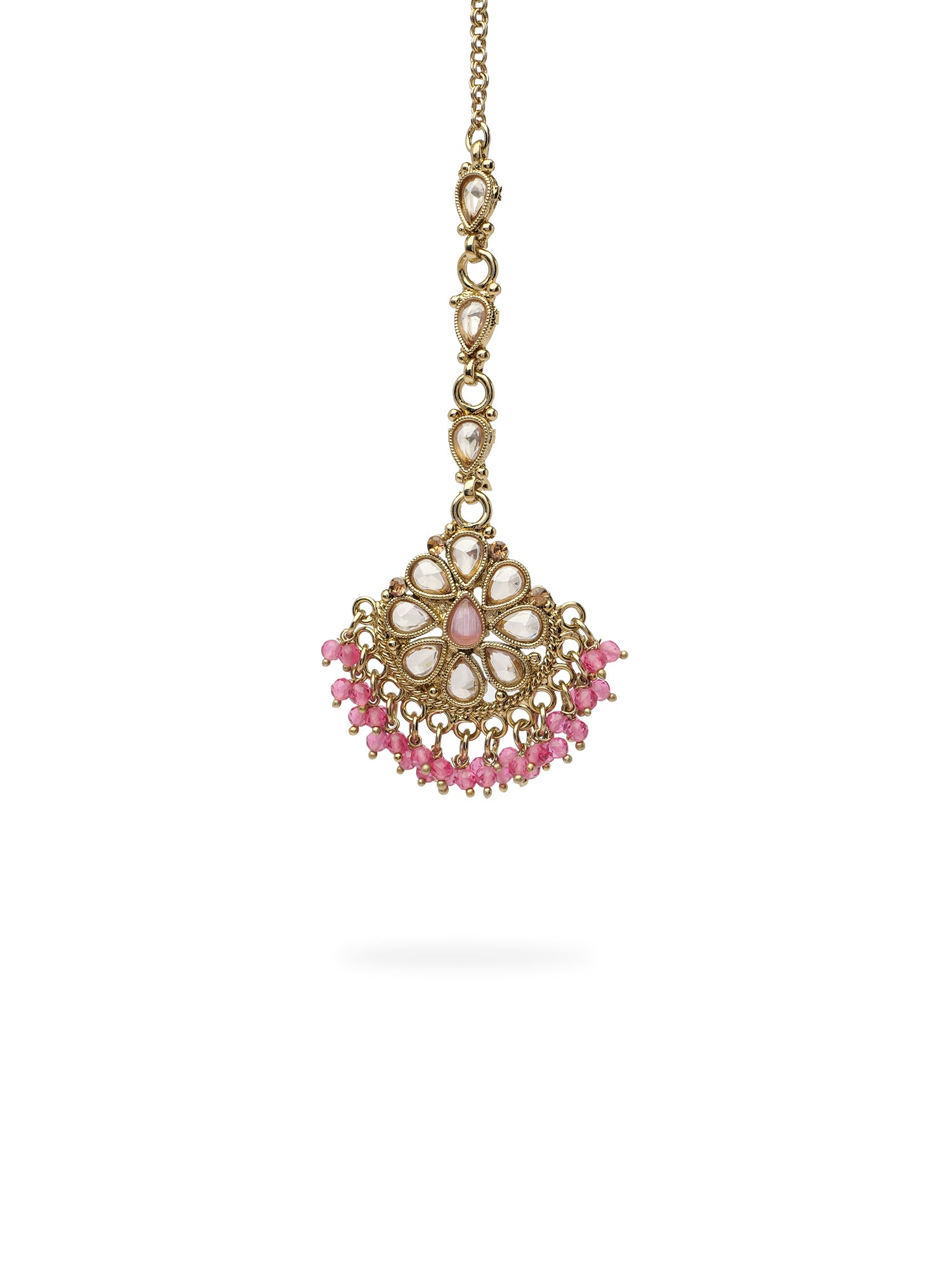 Saira Maang Tikka in Pink and Antique Gold