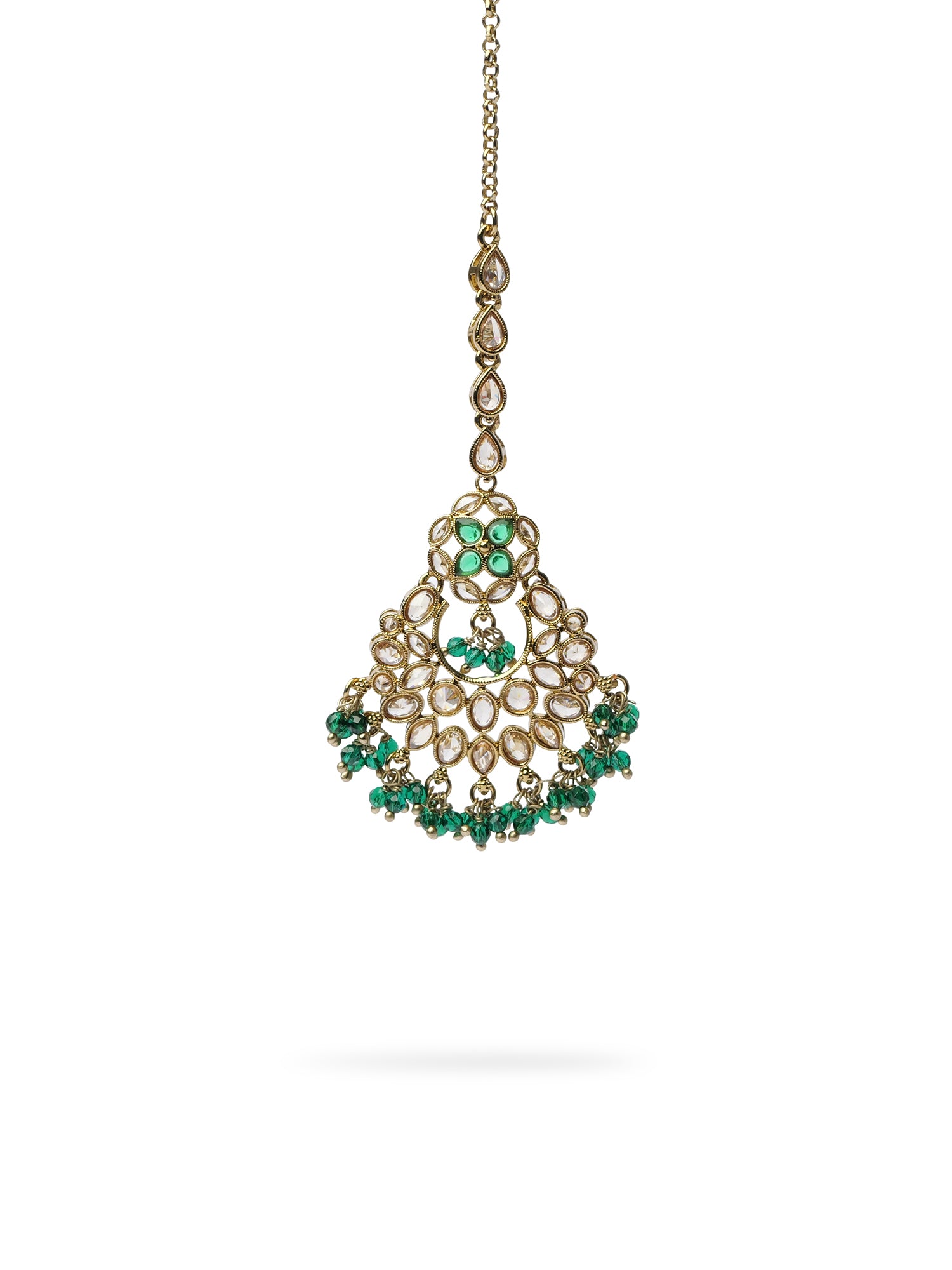 Sajna Chandbali Maang Tikka in Green