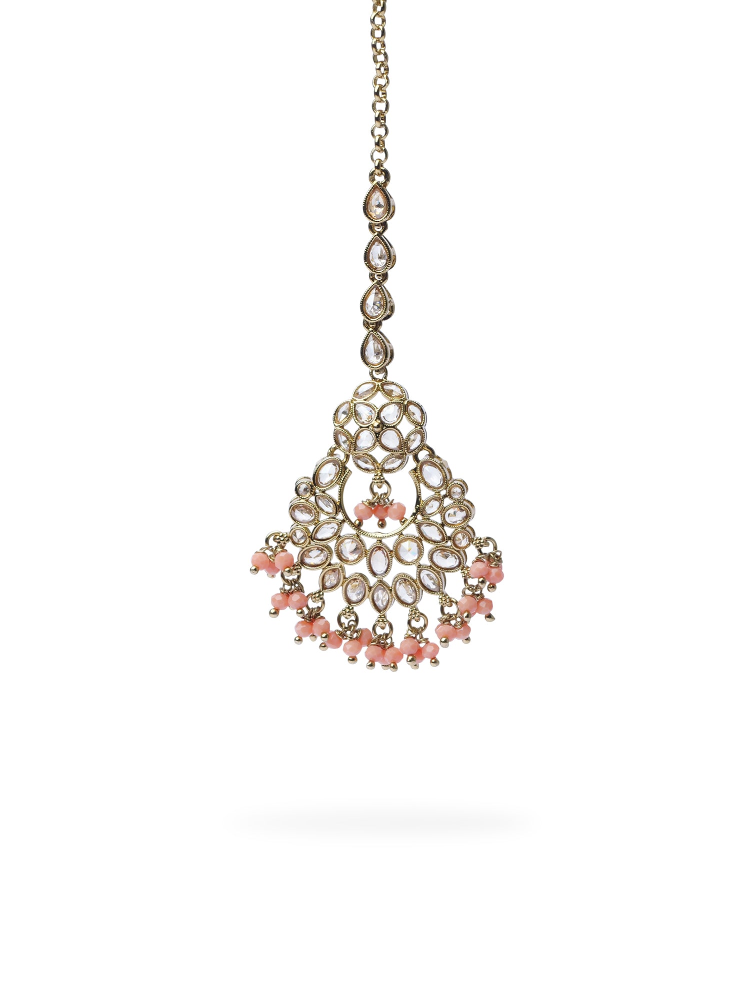 Sajna Chandbali Maang Tikka in Peach