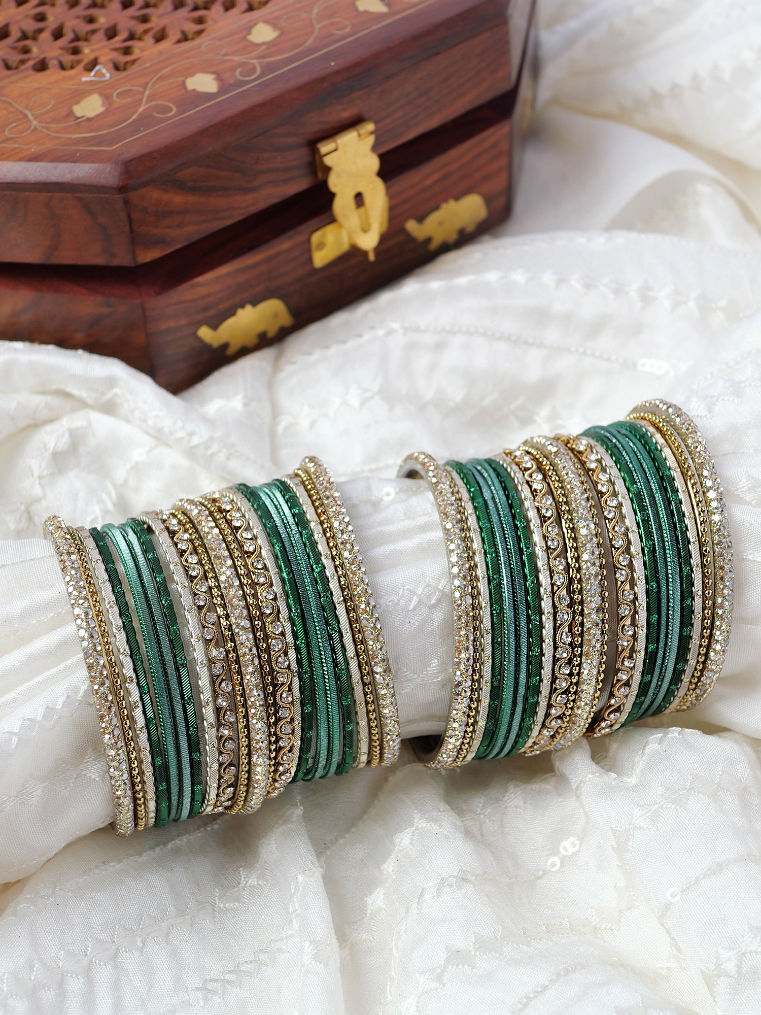 Sameera Two Hand Bangle Set in Green - Main Image