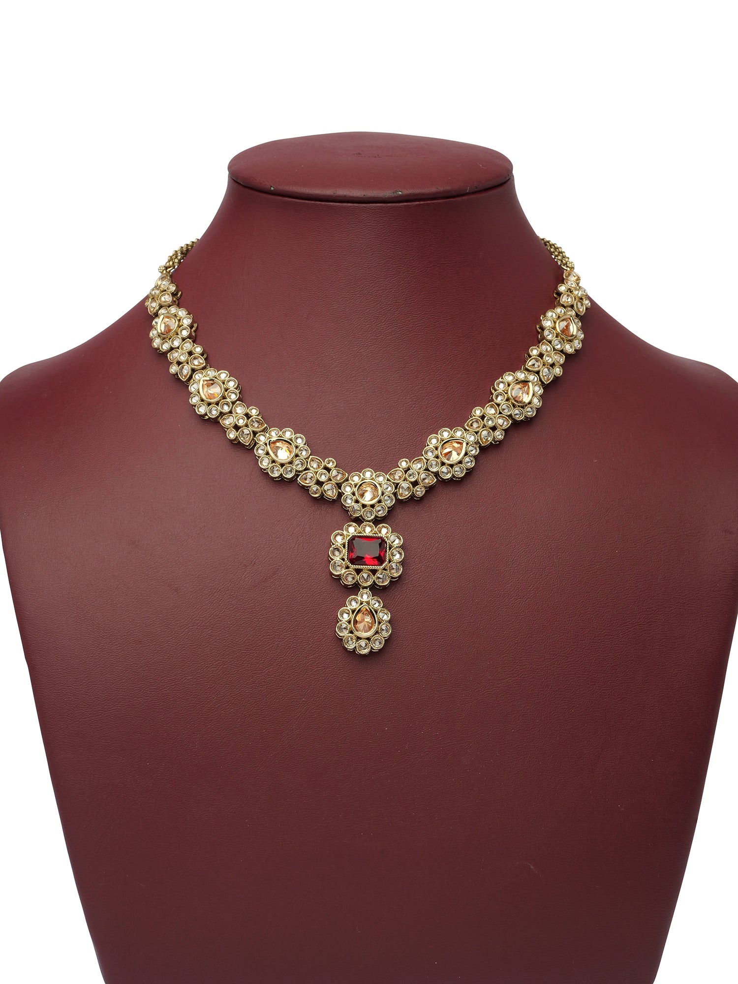 Samirah Necklace Set in Maroon and Antique Gold
